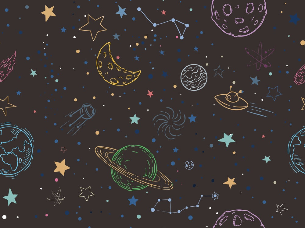 Navy blue celestial pattern with outlined planets, stars and constellations for kids rooms - view 17 - repeat-small - final