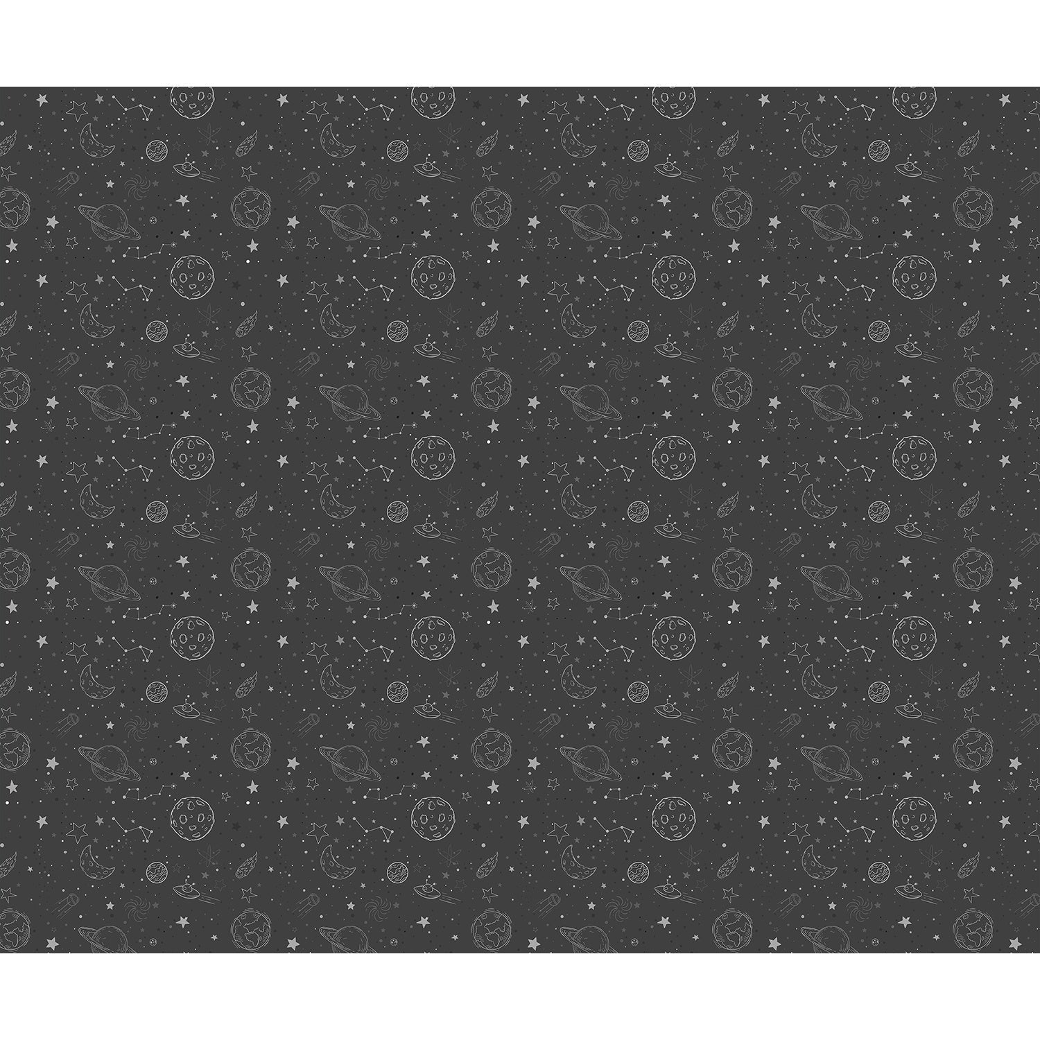 repeat-full-square Navy blue celestial pattern with outlined planets, stars and constellations for kids rooms - view 20 - final