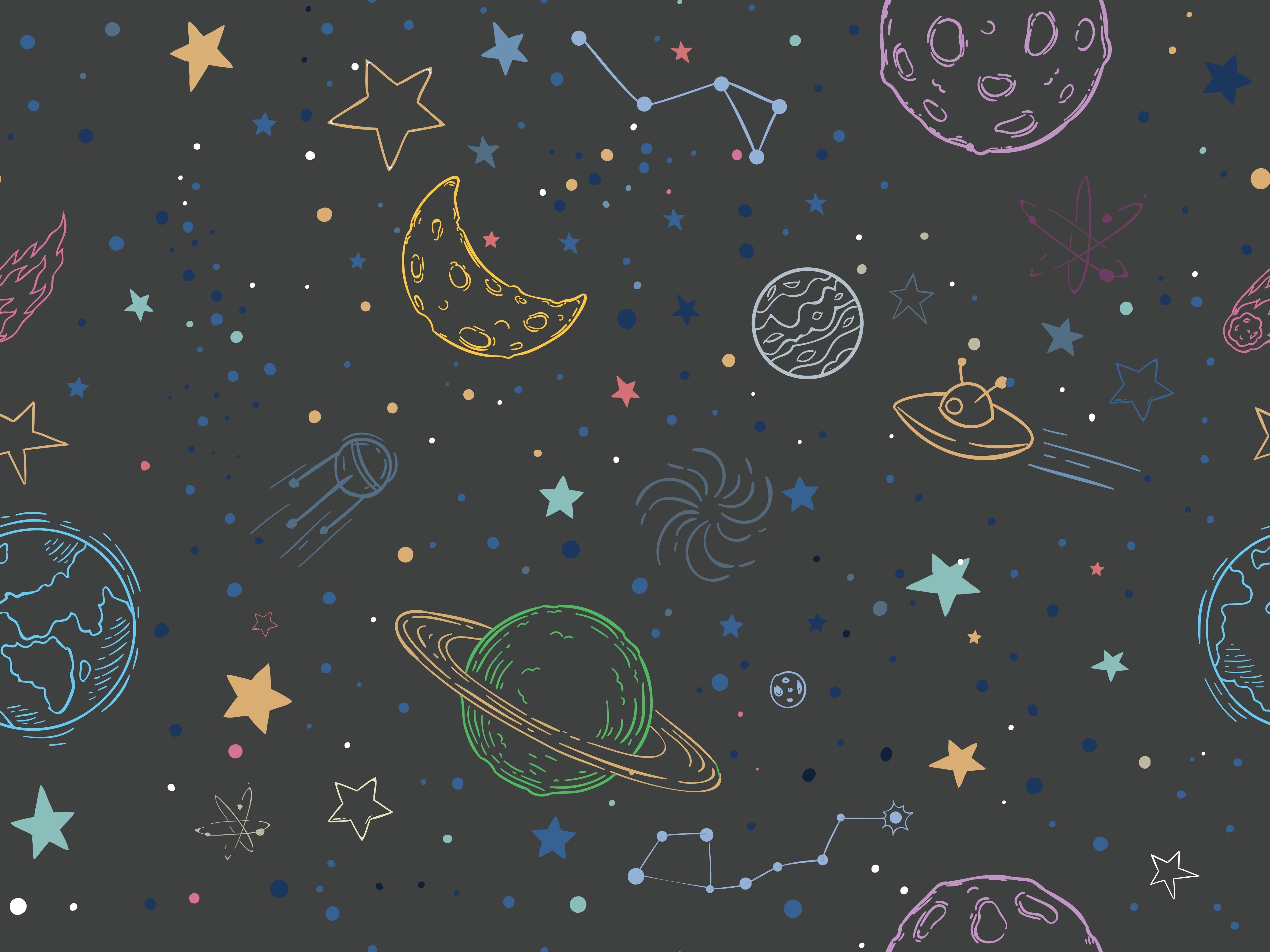Navy blue celestial pattern with outlined planets, stars and constellations for kids rooms - view 21 - repeat-original - final