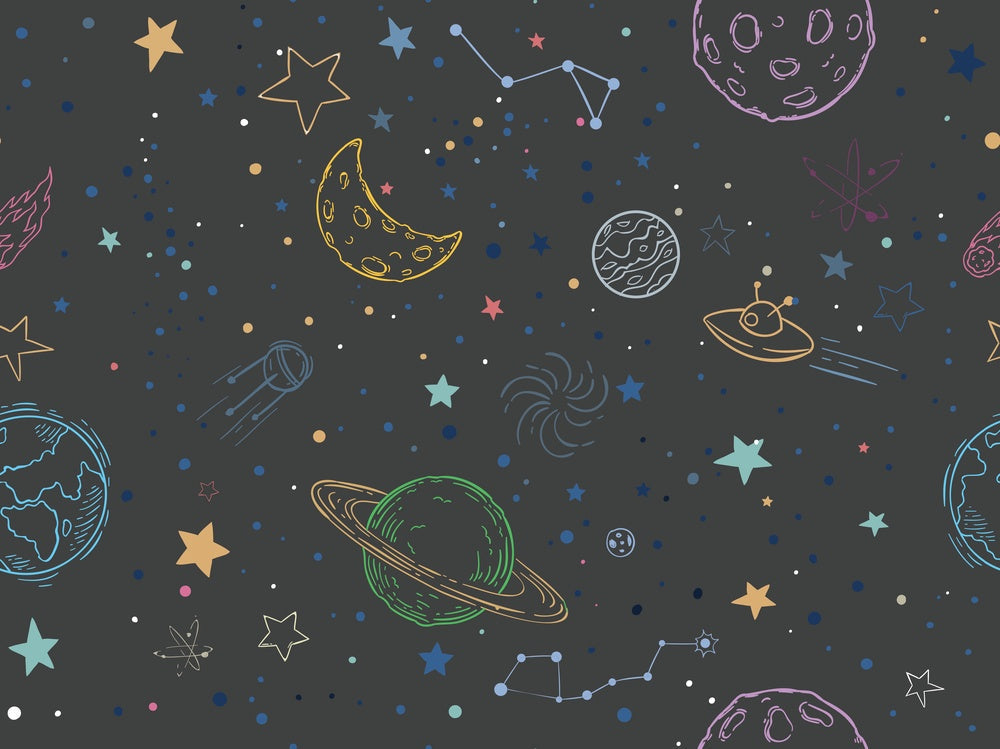 Navy blue celestial pattern with outlined planets, stars and constellations for kids rooms - view 22 - repeat-small - final