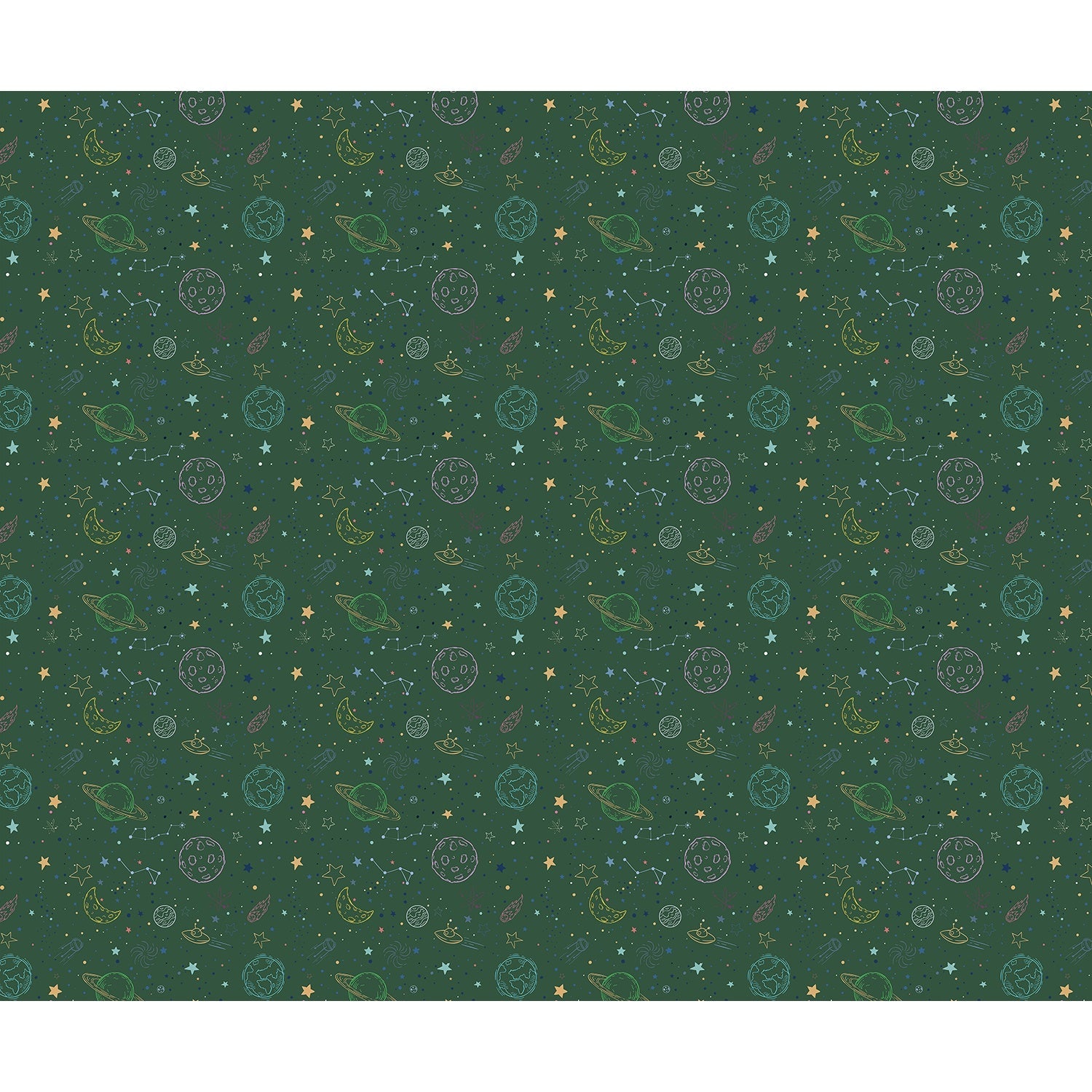 repeat-full-square Navy blue celestial pattern with outlined planets, stars and constellations for kids rooms - view 25 - final