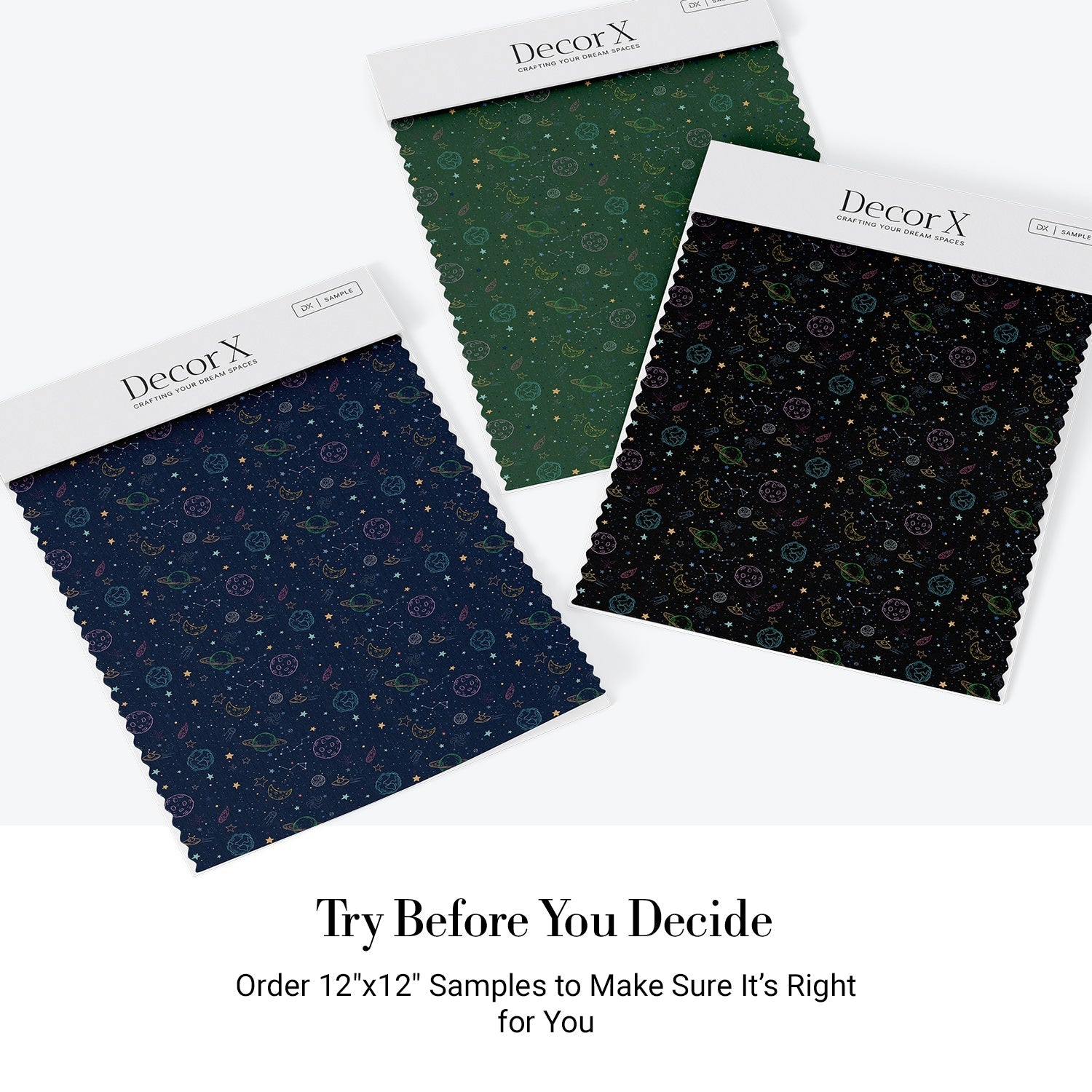 Navy blue celestial pattern with outlined planets, stars and constellations for kids rooms - view 28 - final all-groups samples