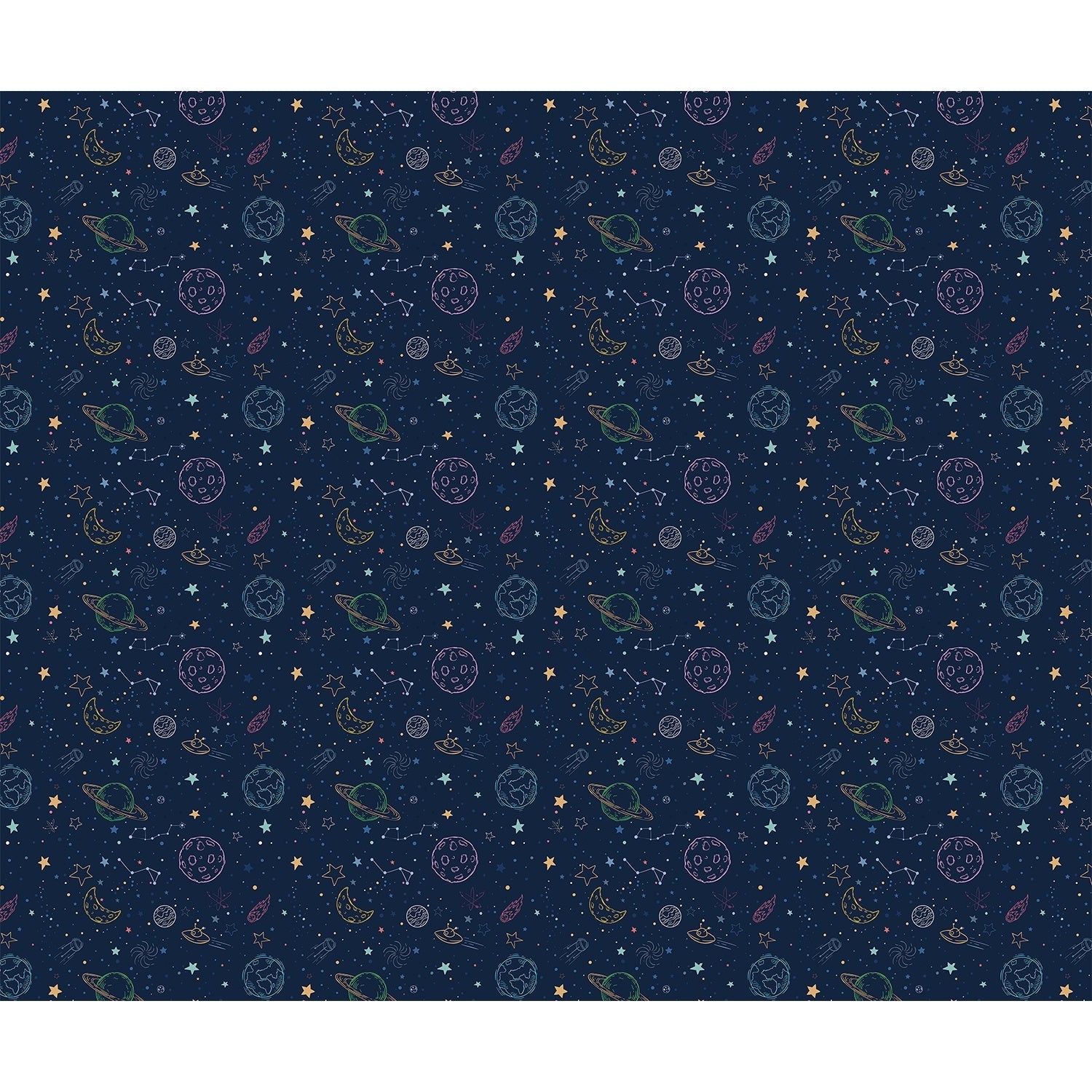 Navy blue celestial pattern with outlined planets, stars and constellations for kids rooms - view 5 - repeat-full-square - final