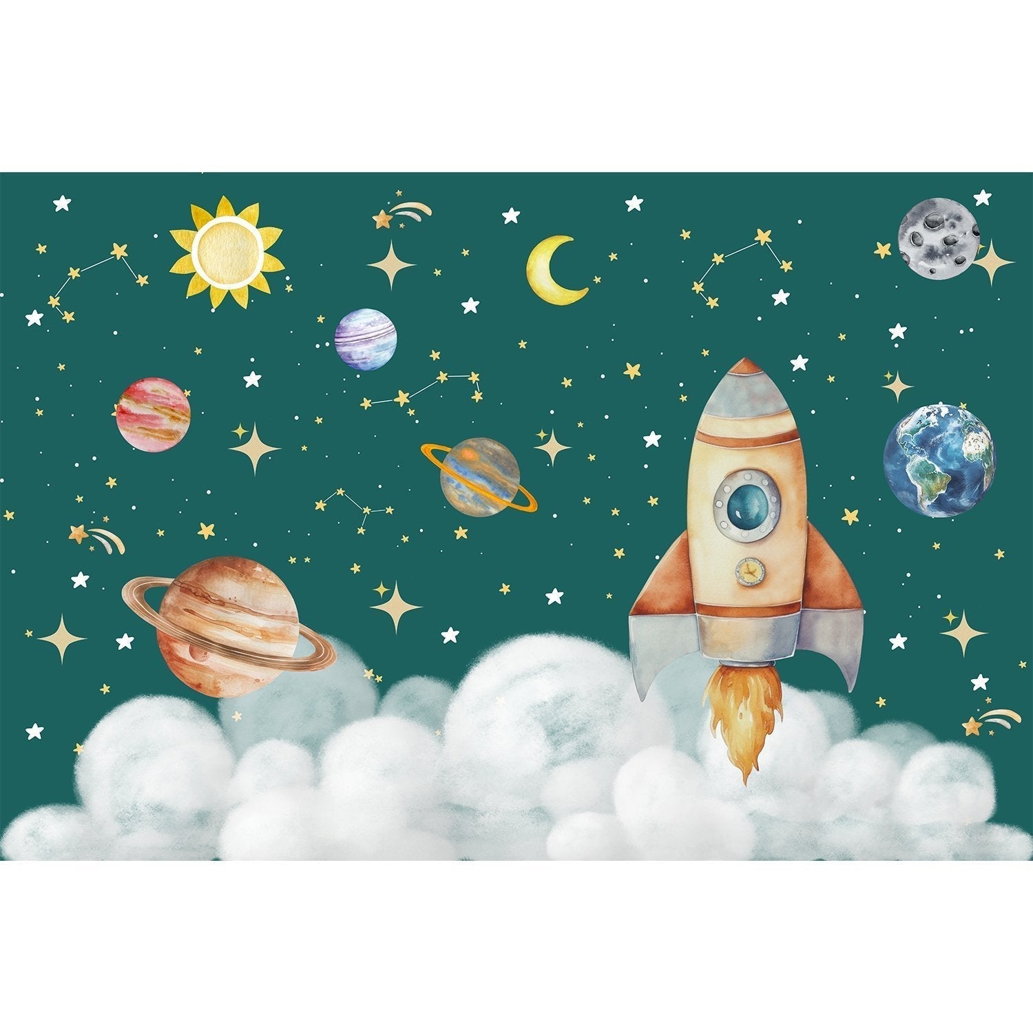 Cosmic space scene in lea - kids wallpaper mural-equal final
