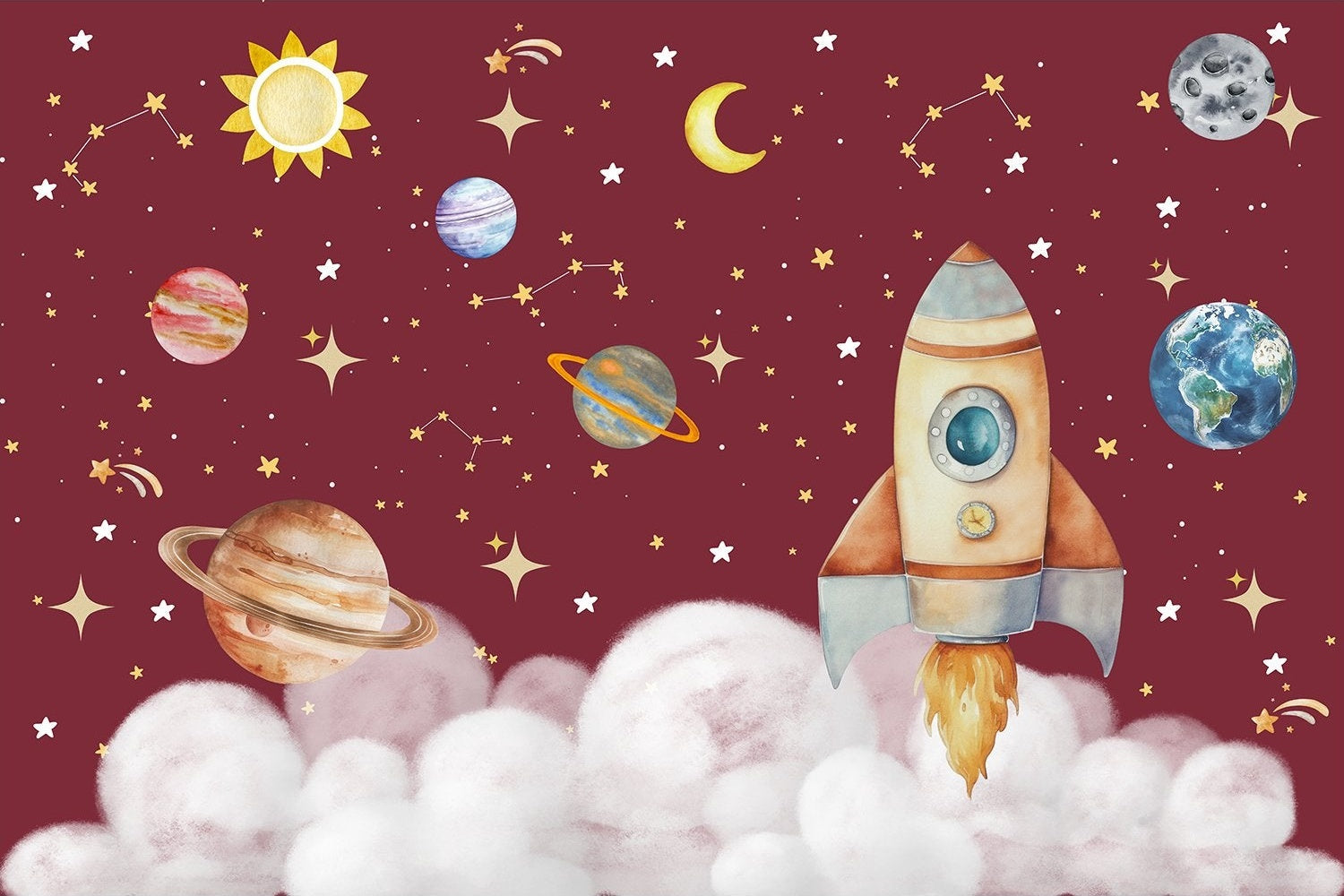 "Vibrant lea galaxy space scene - kids wallpaper mural-inequal final"