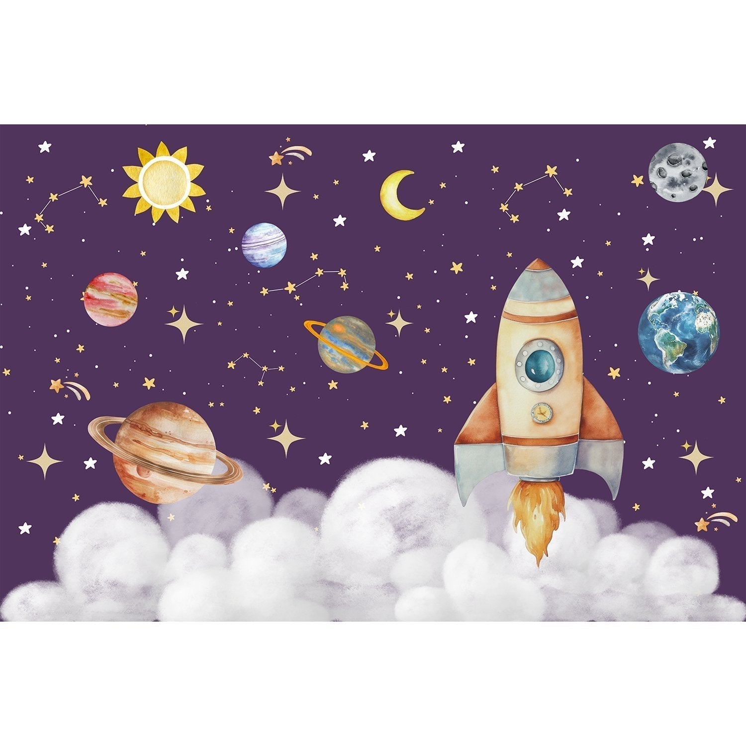 Cosmic space scene in lea - kids wallpaper mural-equal final