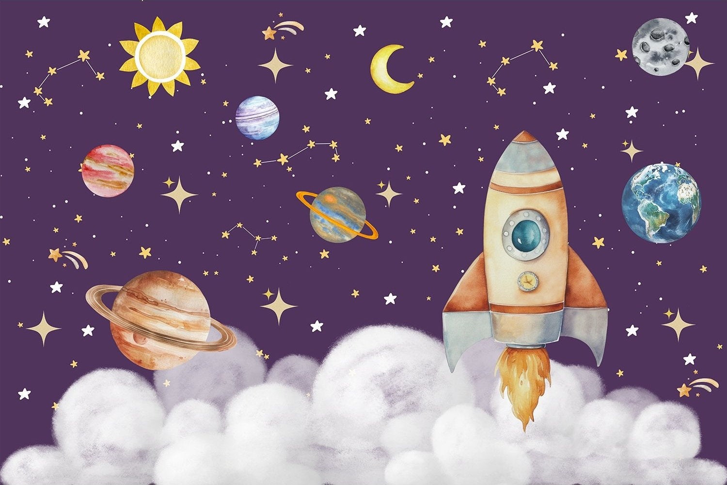 "Vibrant lea galaxy space scene - kids wallpaper mural-inequal final"