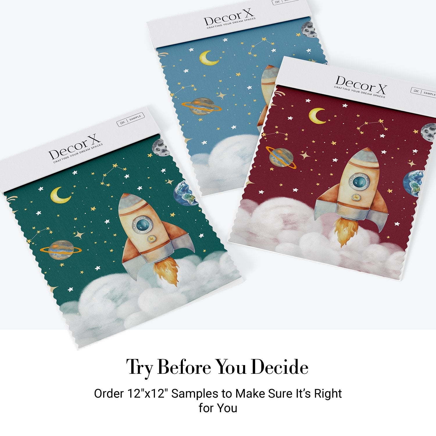 Whimsical cartoon rocket ship with planets and stars on dreamy blue background - view 25 - final all-groups samples