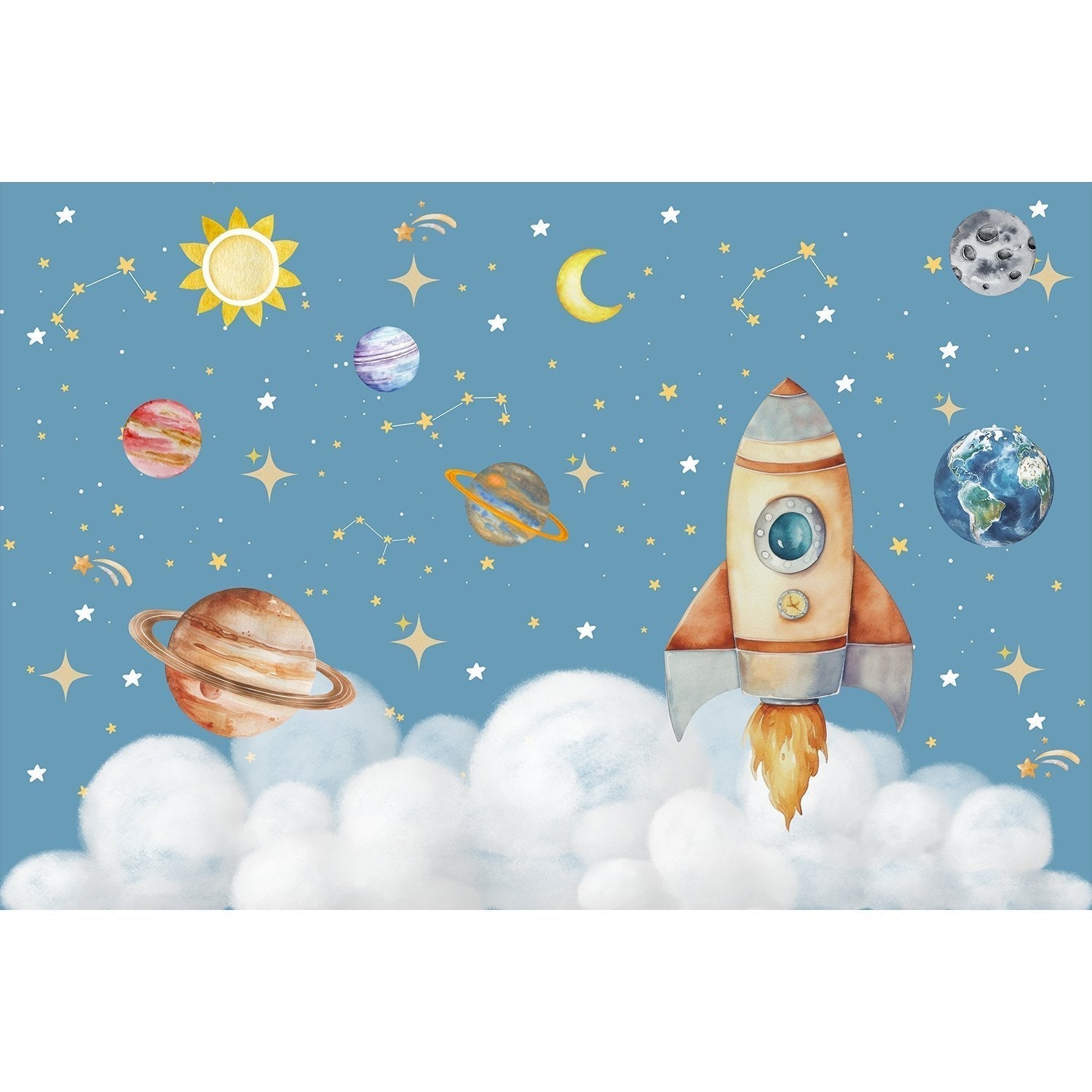 Cosmic space scene in lea - kids wallpaper mural-equal final