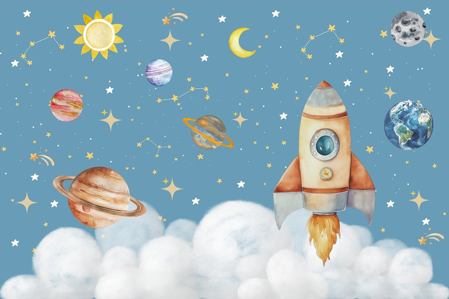 "Vibrant lea galaxy space scene - kids wallpaper mural-inequal final"