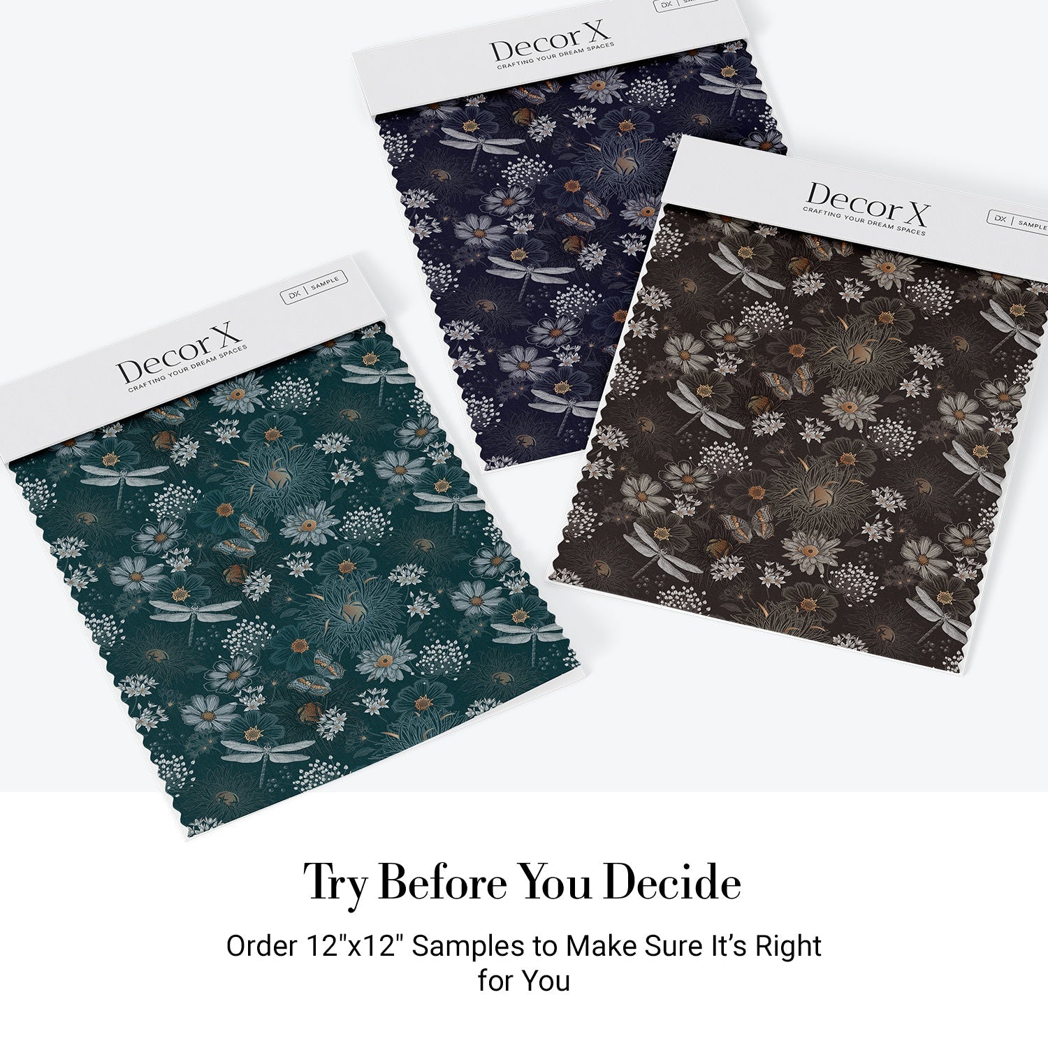 Vintage botanical pattern with dragonflies and daisies on deep teal background with delicate details - view 34 - final all-groups samples