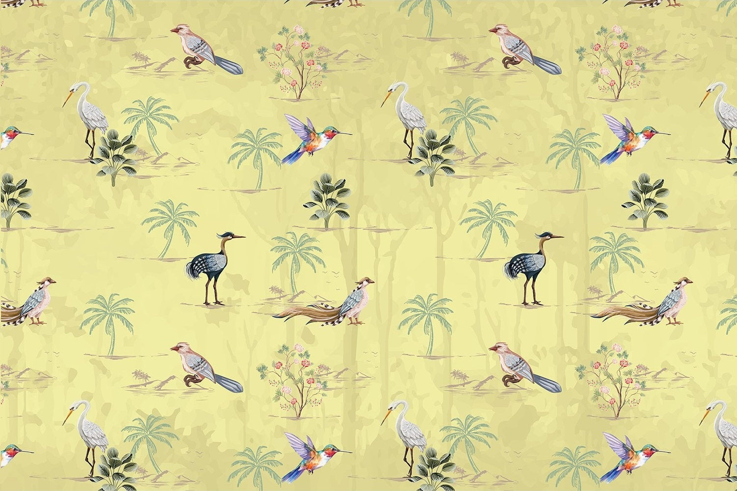 Exotic birds and tropical paradise fauna lea - "fauna" wallpaper mural-inequal final