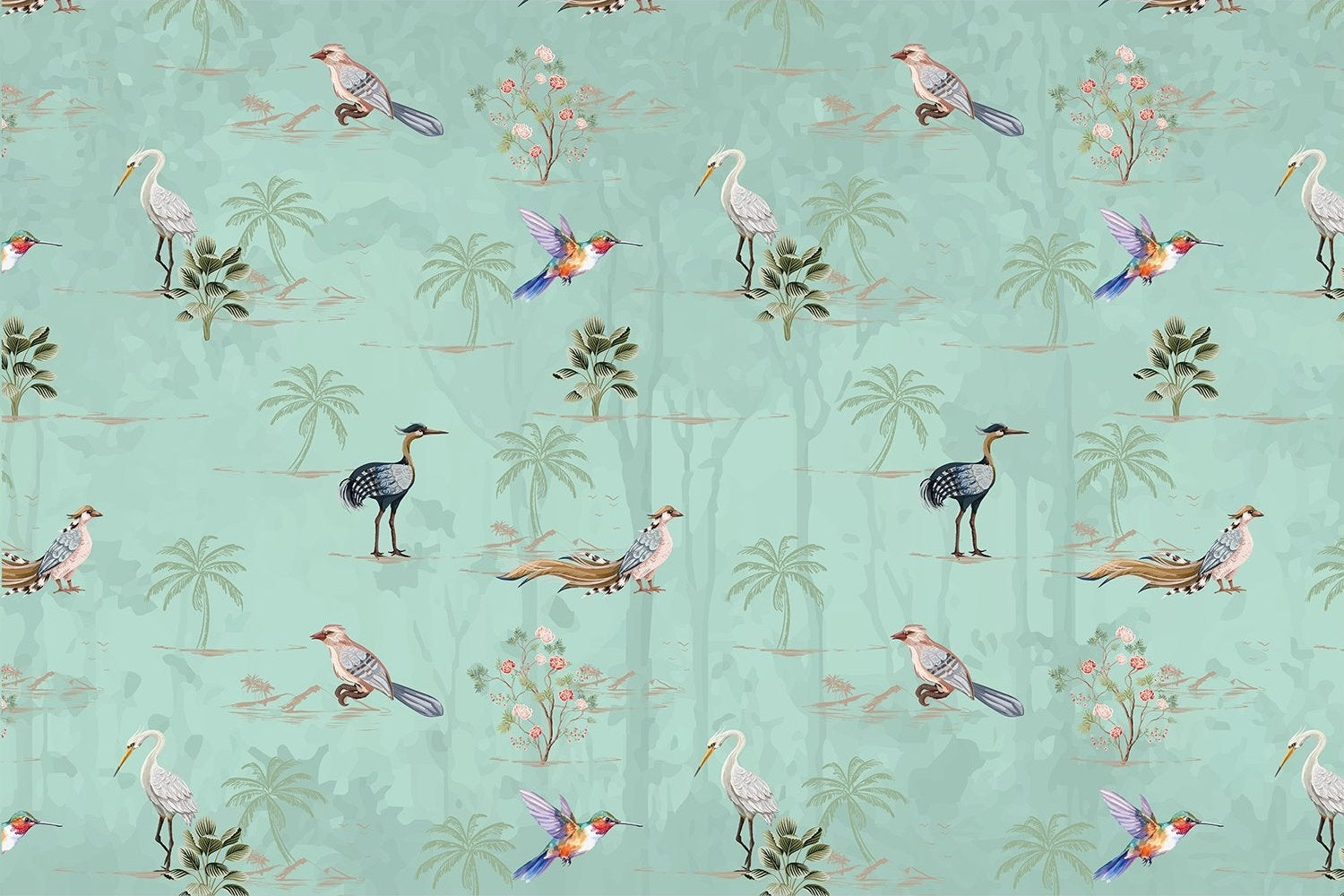 Exotic birds and tropical paradise fauna lea - "fauna" wallpaper mural-inequal final