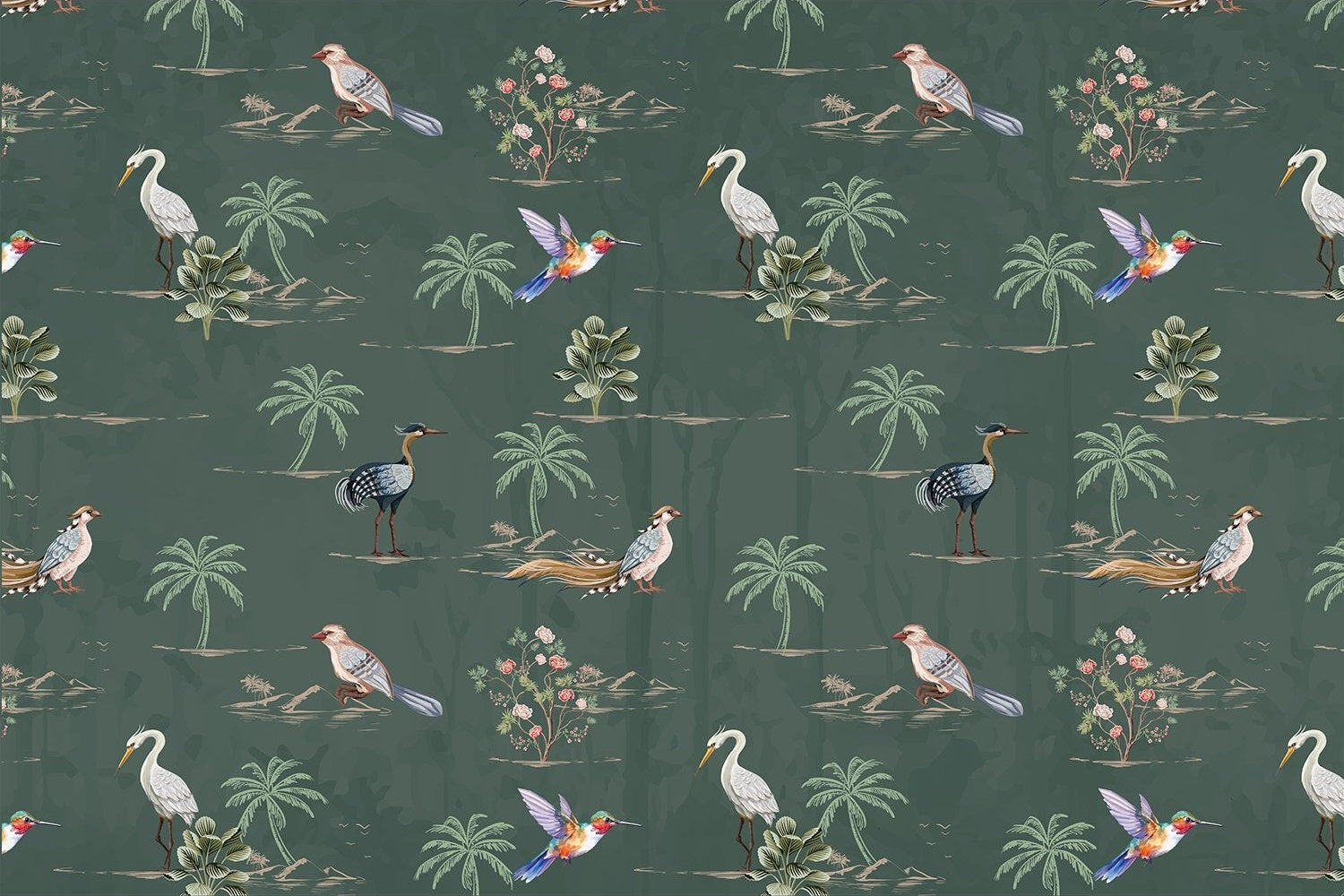 Exotic birds and tropical paradise fauna lea - "fauna" wallpaper mural-inequal final
