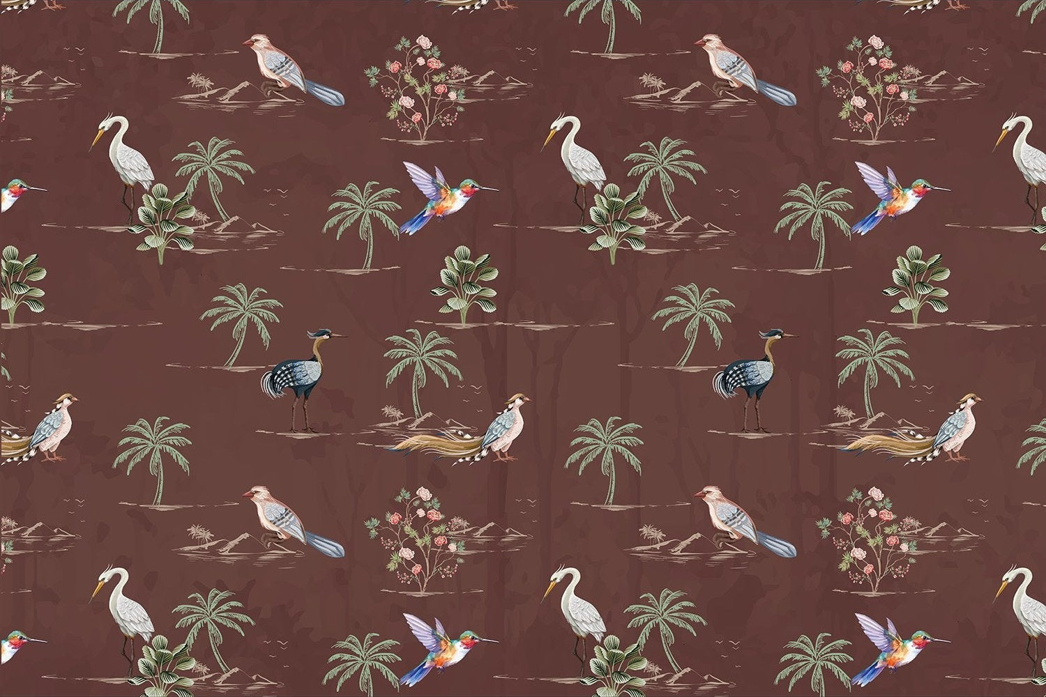 Exotic birds tropical paradise fauna wallpaper mural-inequal final