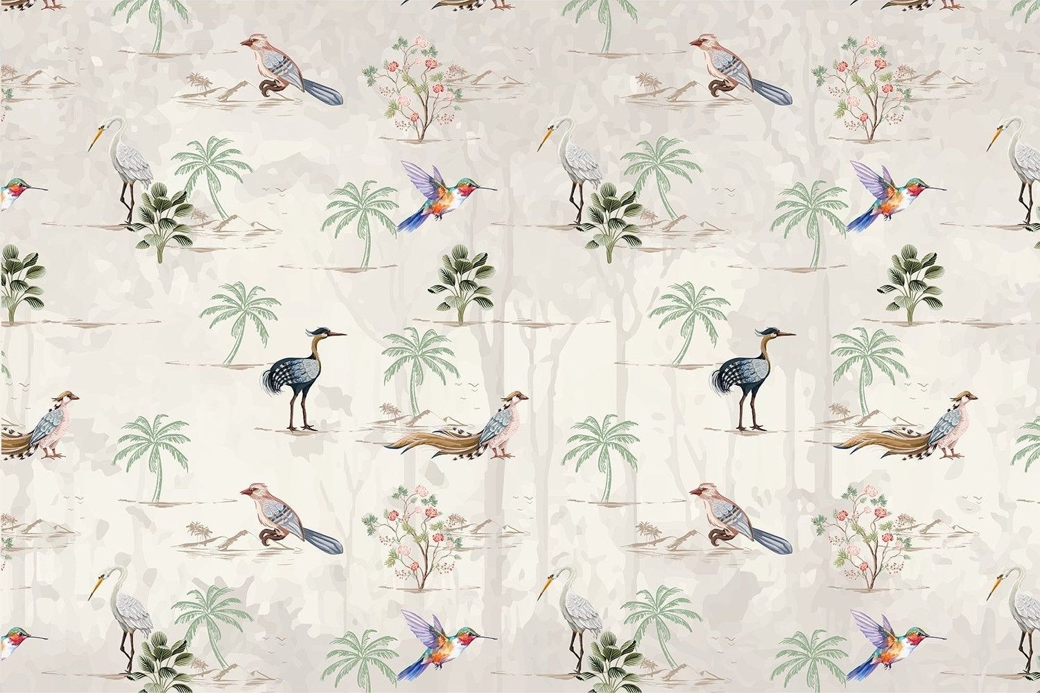 Exotic birds and tropical paradise fauna lea - "fauna" wallpaper mural-inequal final