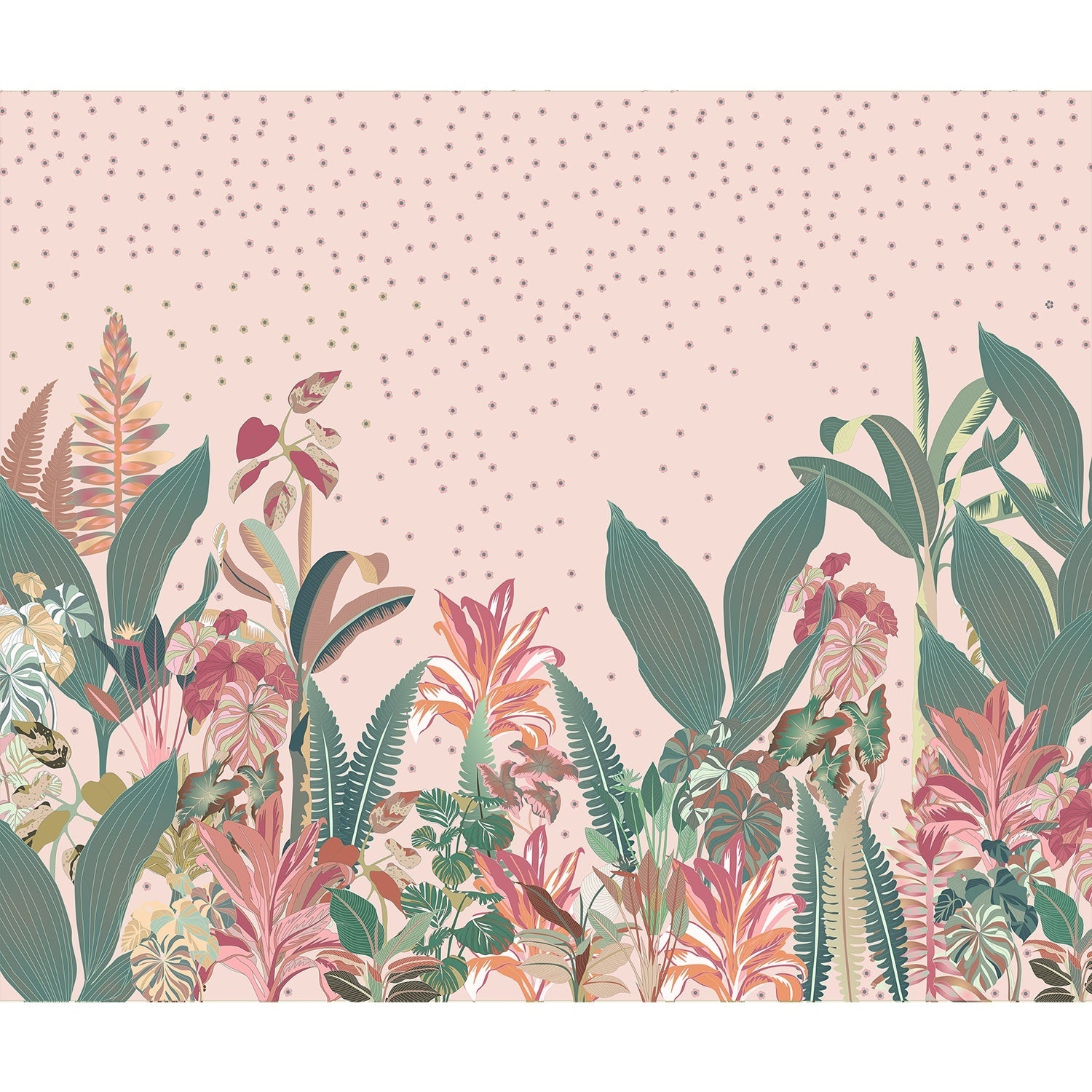 "Lush botanical tropical garden escape wallpaper mural-equal final"