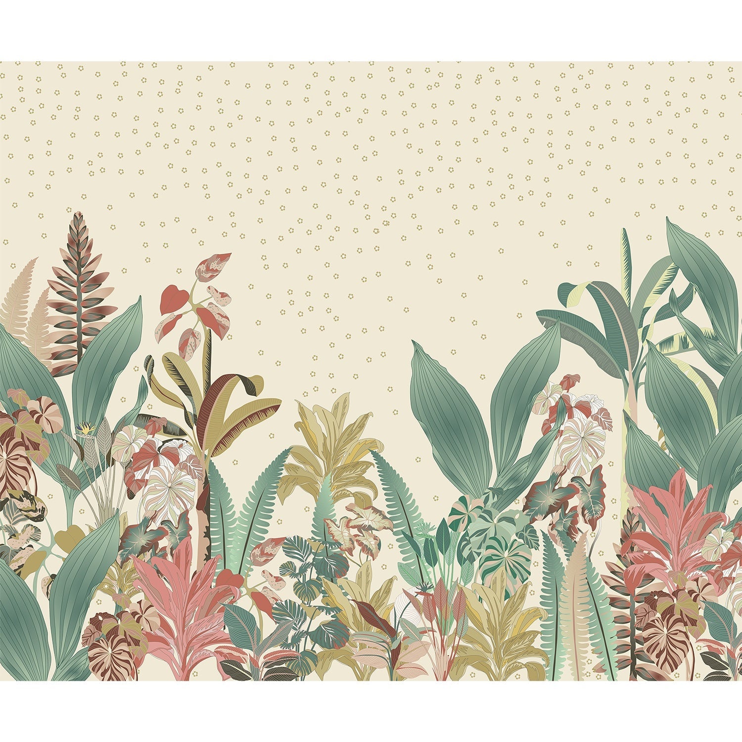 "Lush botanical tropical garden escape wallpaper mural-equal final"