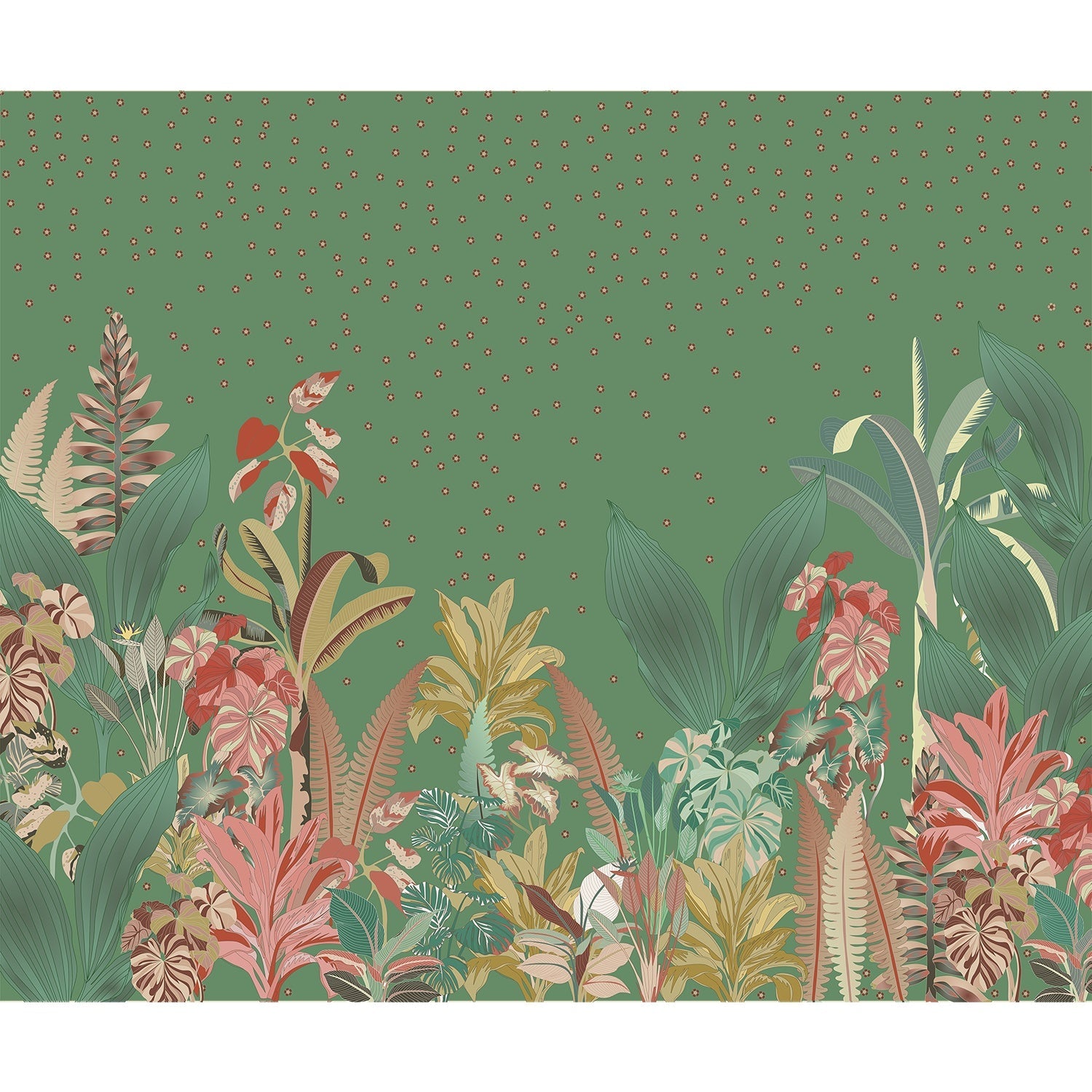 "Lush botanical tropical garden escape wallpaper mural-equal final"