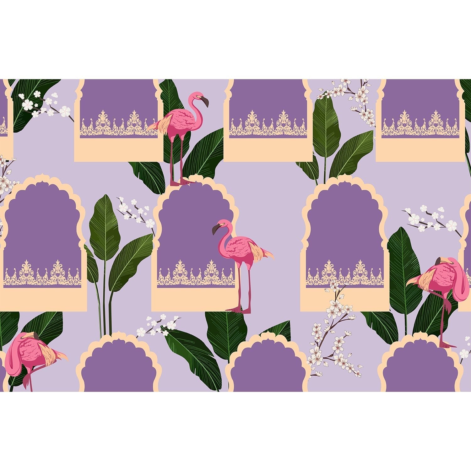 "Chic flamingo modern arch design in lea - tropical wallpaper mural-equal final"