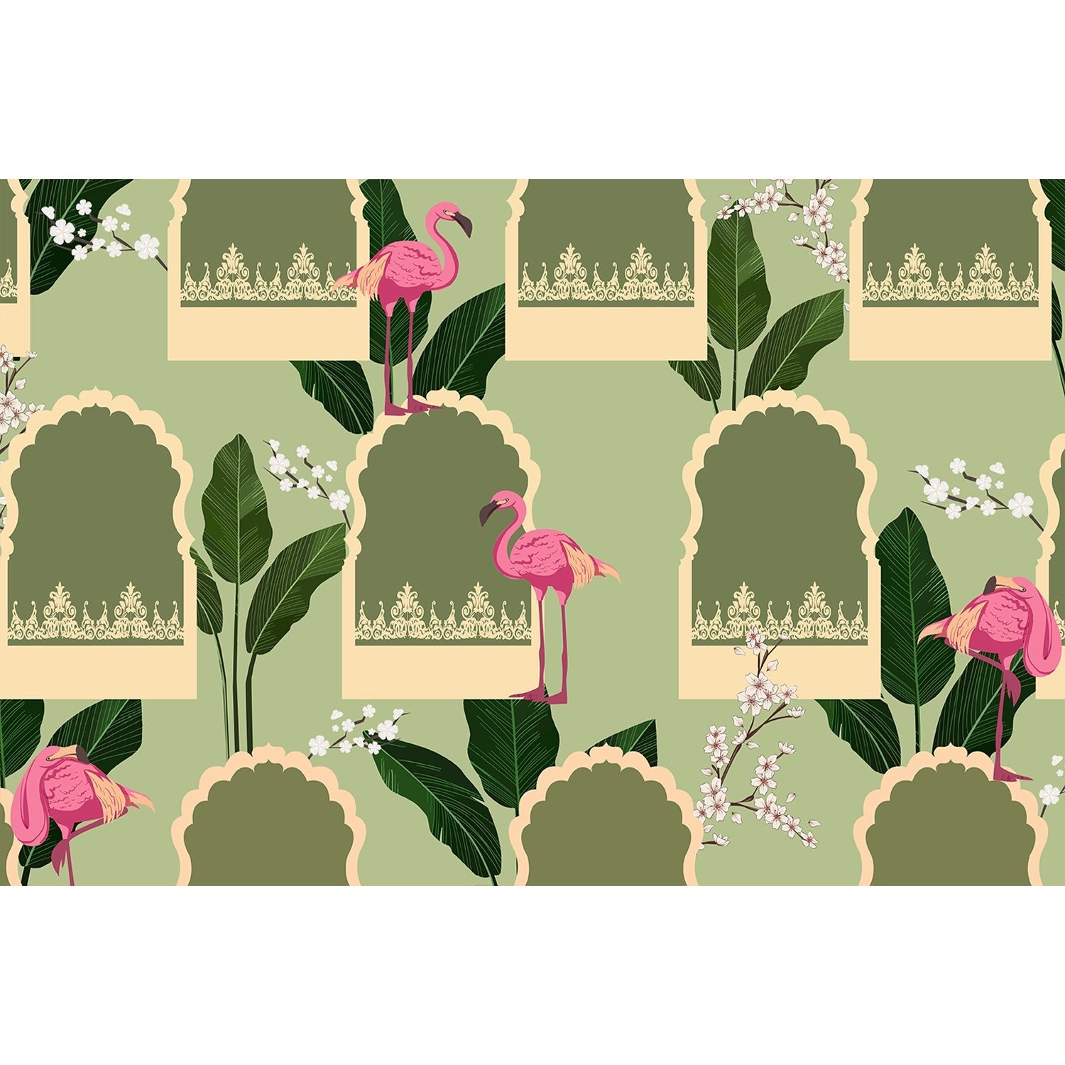 "Chic flamingo modern arch design in lea - tropical wallpaper mural-equal final"