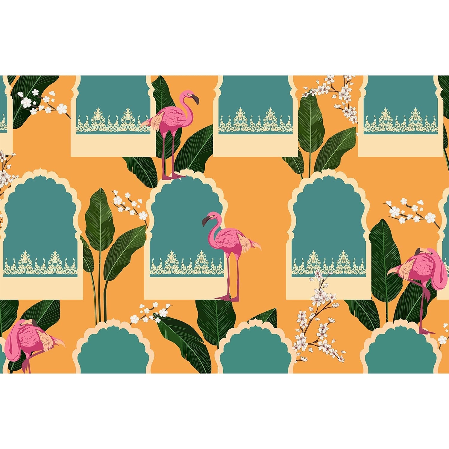 "Chic flamingo modern arch design in lea - tropical wallpaper mural-equal final"