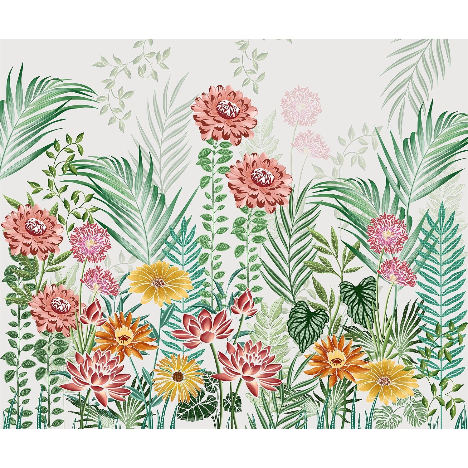 Vibrant lea tropical floral garden oasis wallpaper mural-equal final