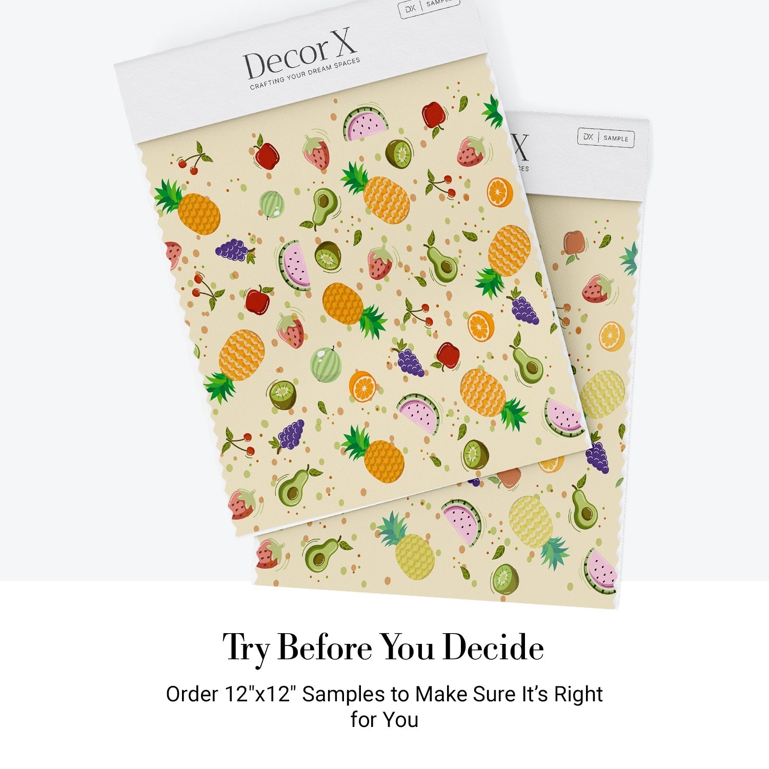 Cheerful scattered pattern with pineapples watermelons strawberries avocados and citrus on cream background - view 11 - final all-groups samples