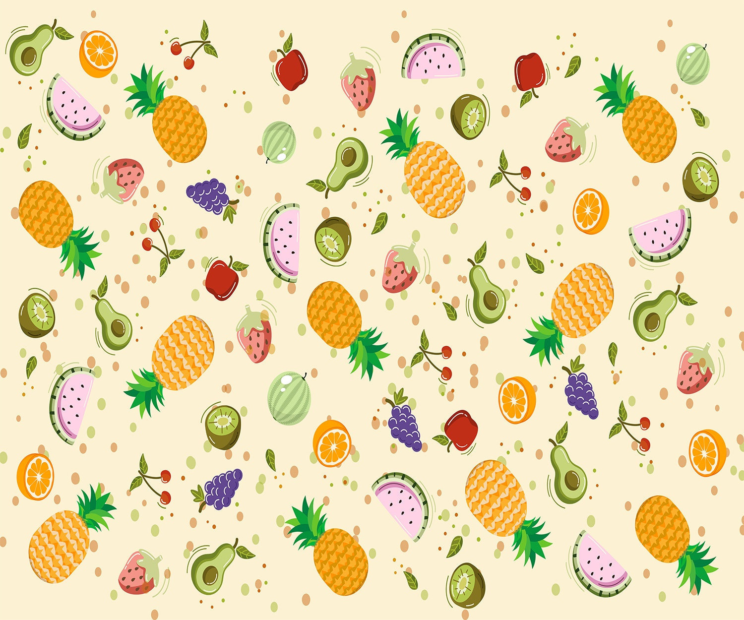 "Vibrant lea fruit and floral design - "hotels and cafes" wallpaper mural-inequal final"