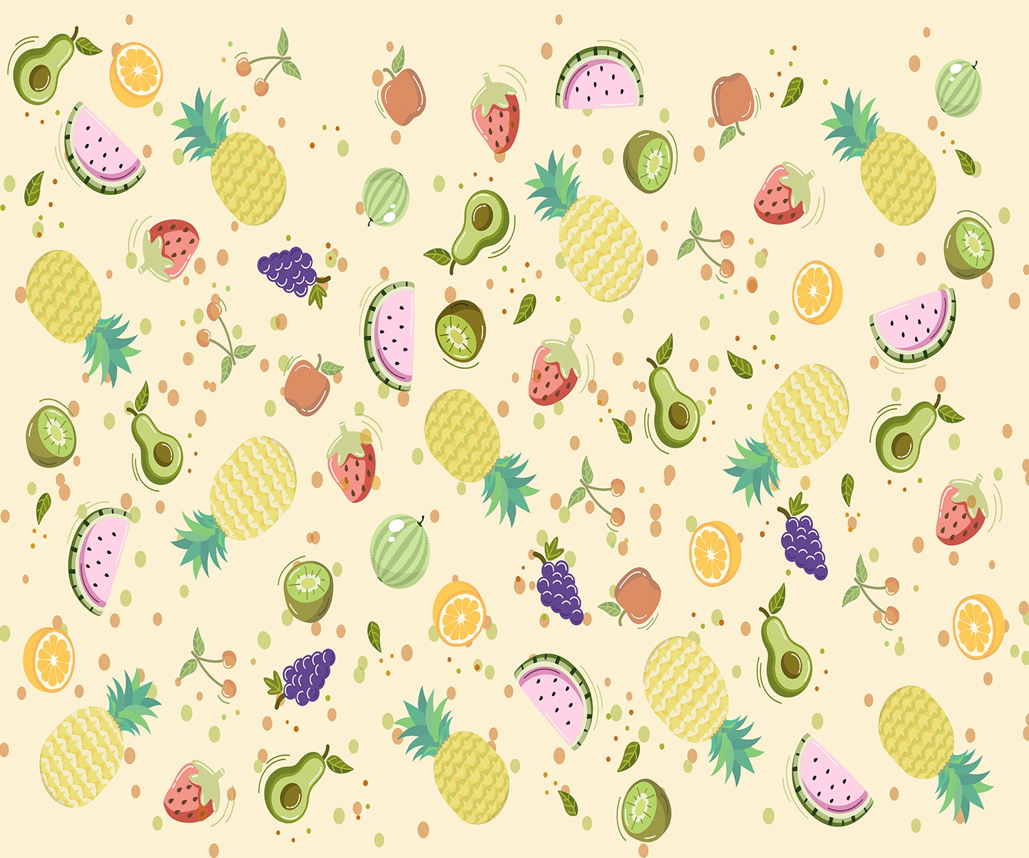 "Vibrant lea fruit and floral design - "hotels and cafes" wallpaper mural-inequal final"