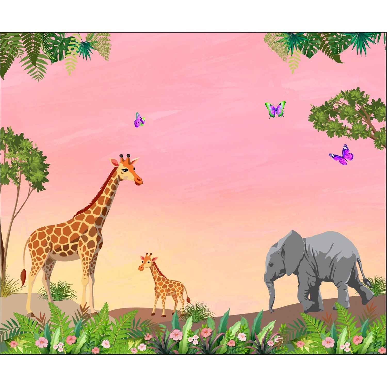 Jungle animals in lea - kids wallpaper mural-equal final