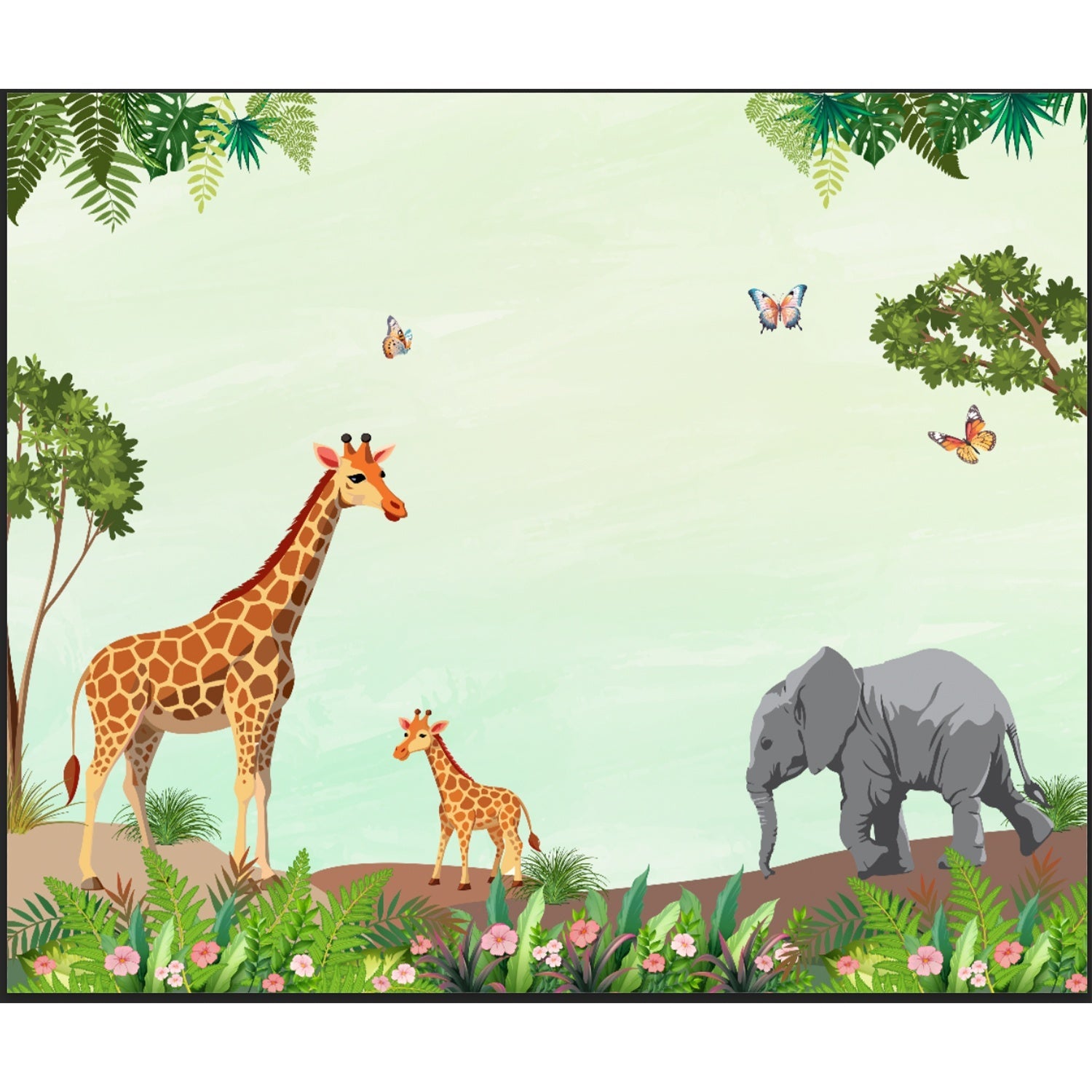 Jungle animals in lea - kids wallpaper mural-equal final