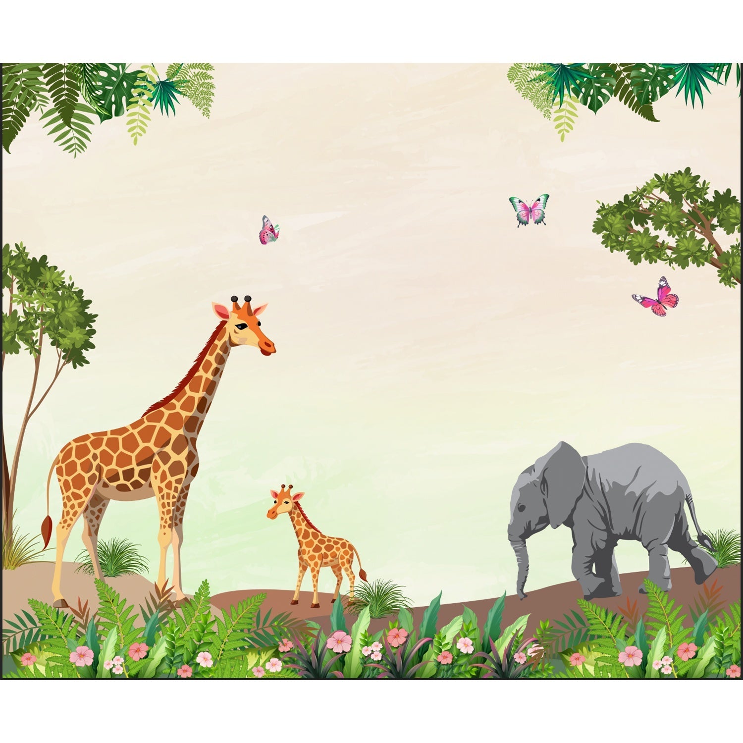 Jungle animals in lea - kids wallpaper mural-equal final