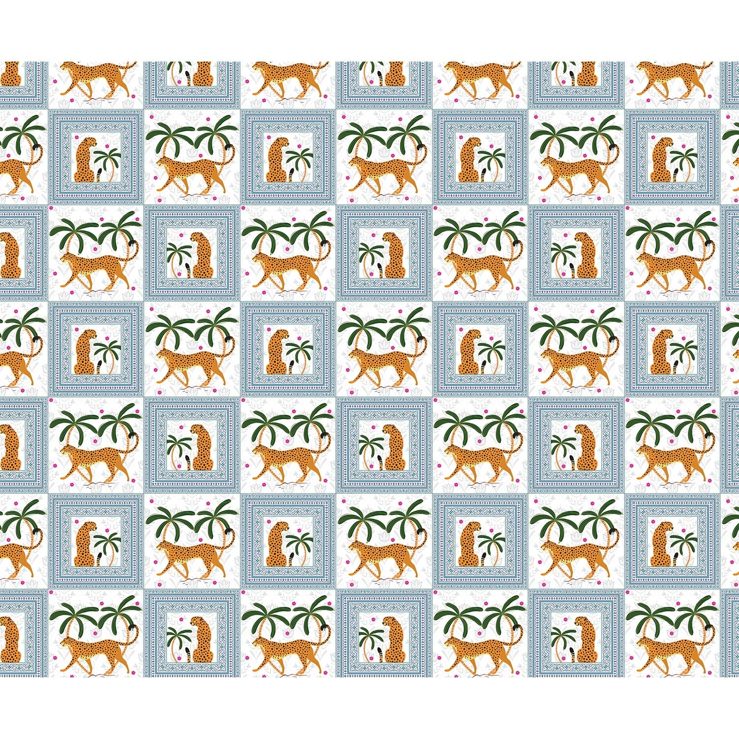 repeat-full-square Repeating squares featuring orange leopards and palm trees in vintage safari style layout - view 10 - final