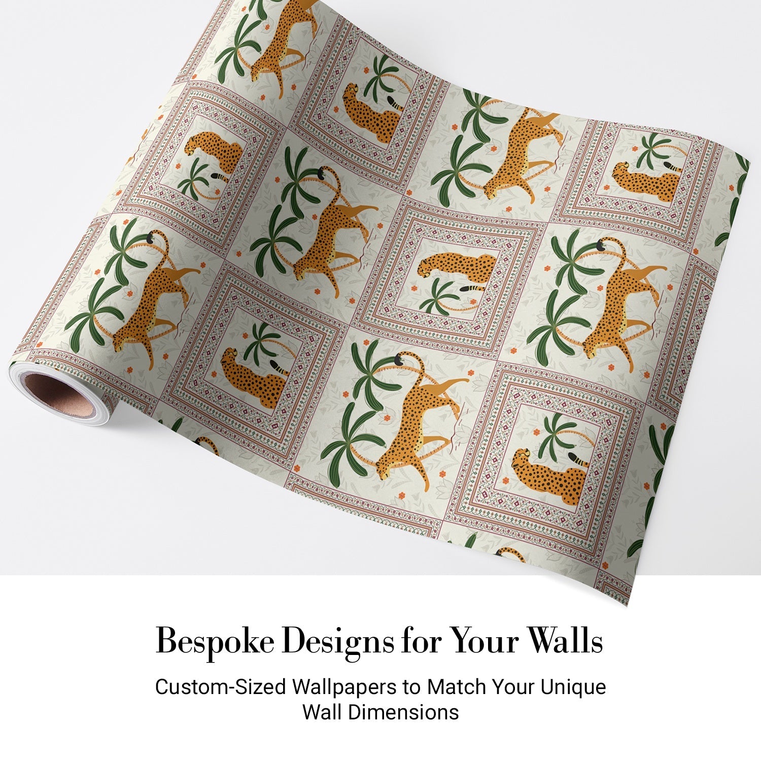 Repeating squares featuring orange leopards and palm trees in vintage safari style layout - view 4 - final