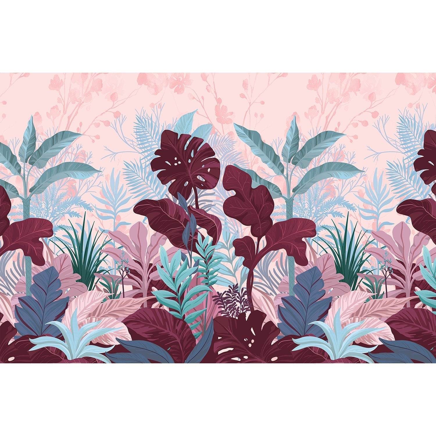 "Vibrant lea rainforest flora design - "flora" wallpaper mural-equal final"