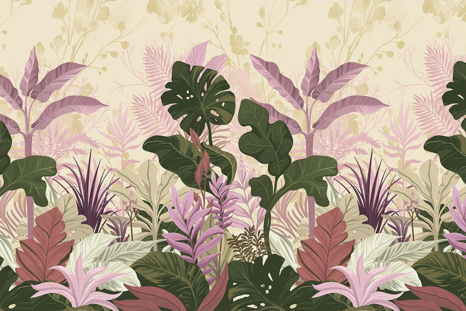 "Vibrant lea rainforest flora design - "flora" wallpaper mural-inequal final"
