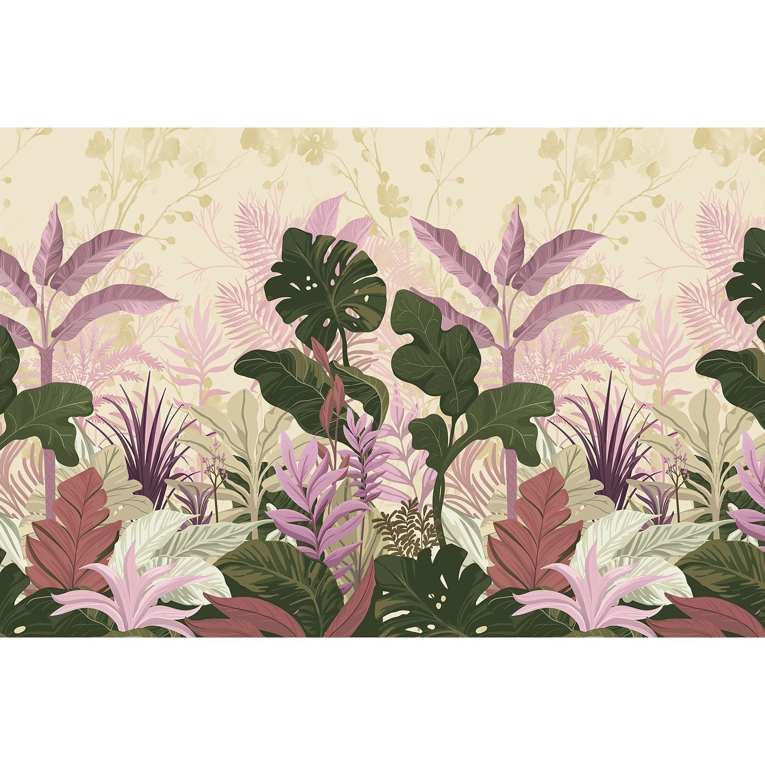 "Vibrant lea rainforest flora design - "flora" wallpaper mural-equal final"