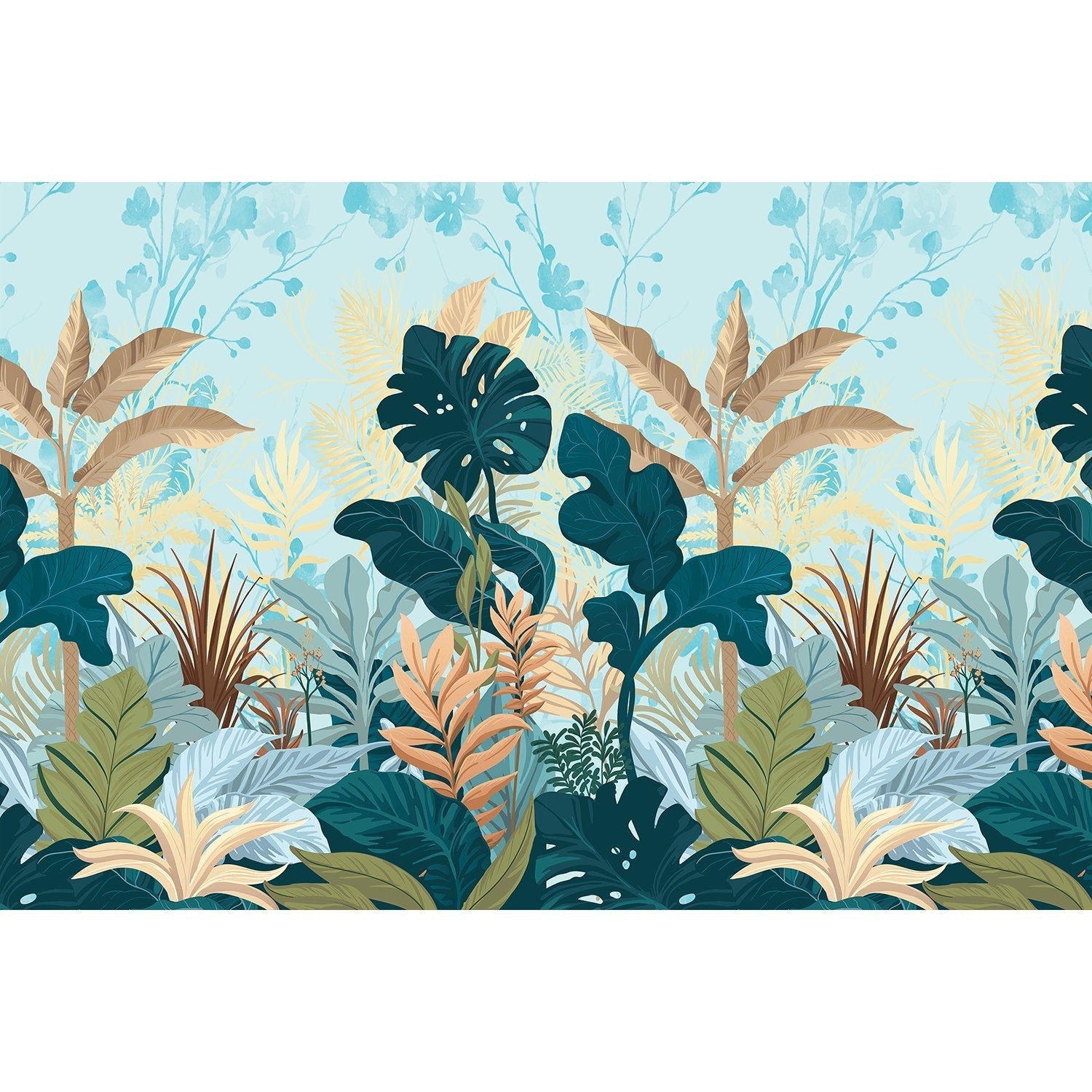 "Vibrant lea rainforest flora design - "flora" wallpaper mural-equal final"