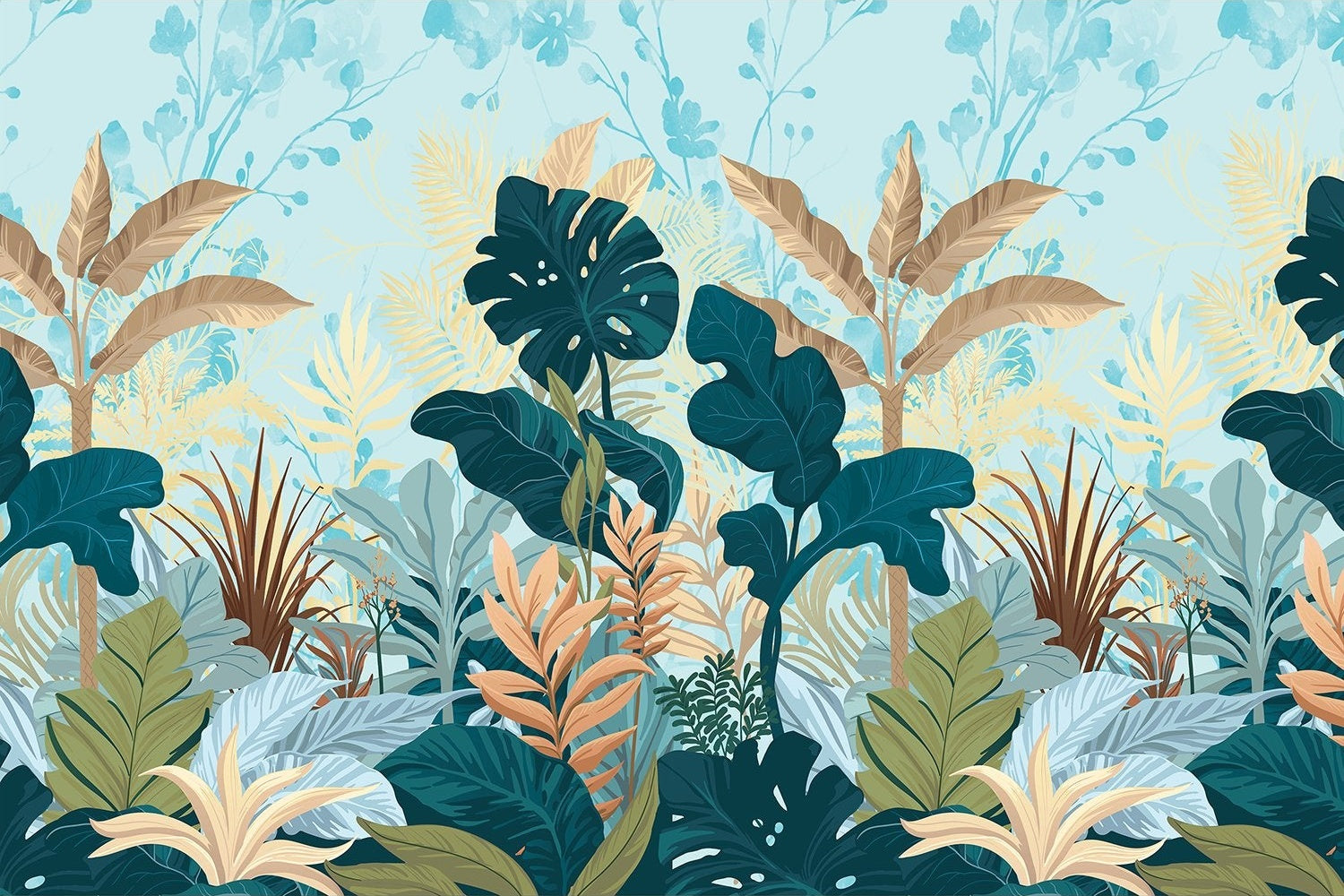 "Vibrant lea rainforest flora design - "flora" wallpaper mural-inequal final"