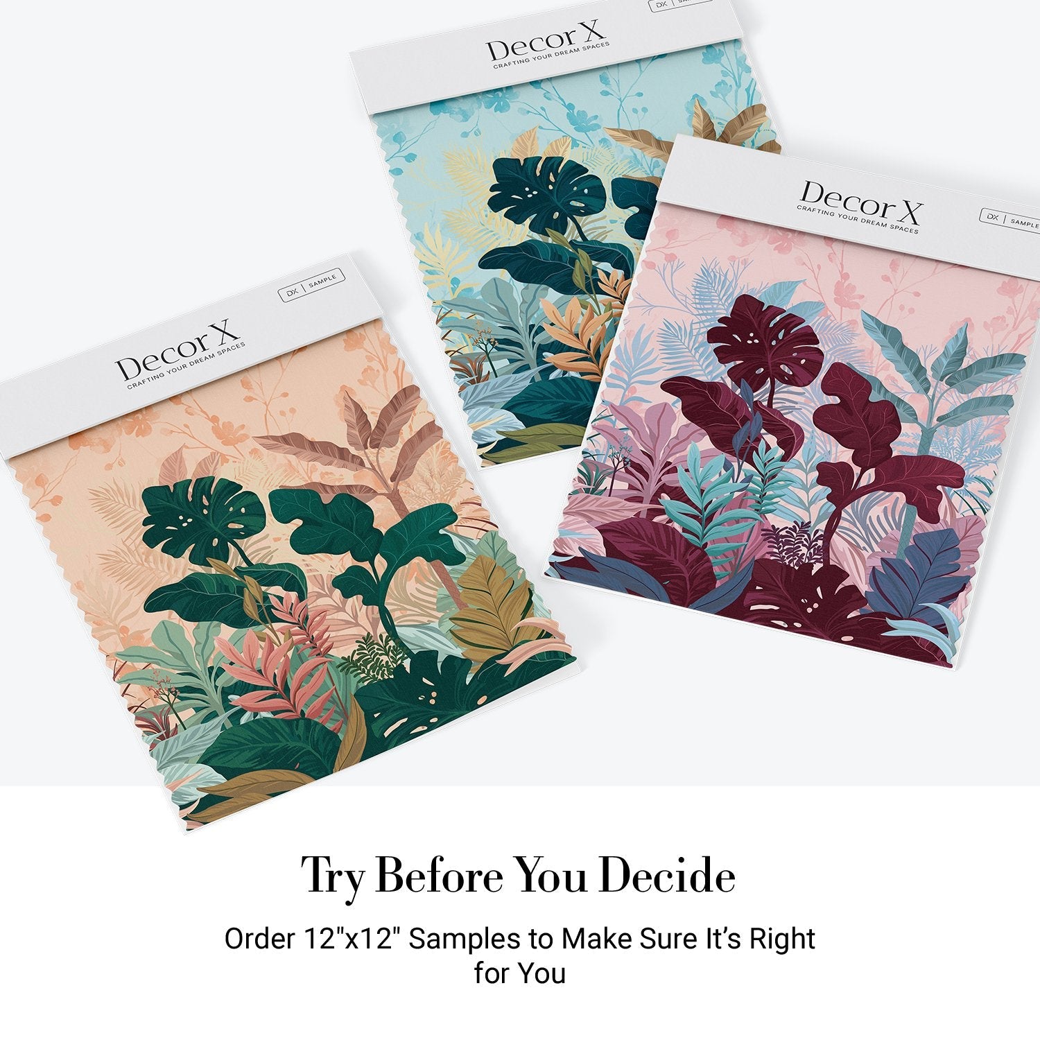 Lush tropical leaves mural with emerald monstera plants against soft coral pink background - view 19 - final all-groups samples