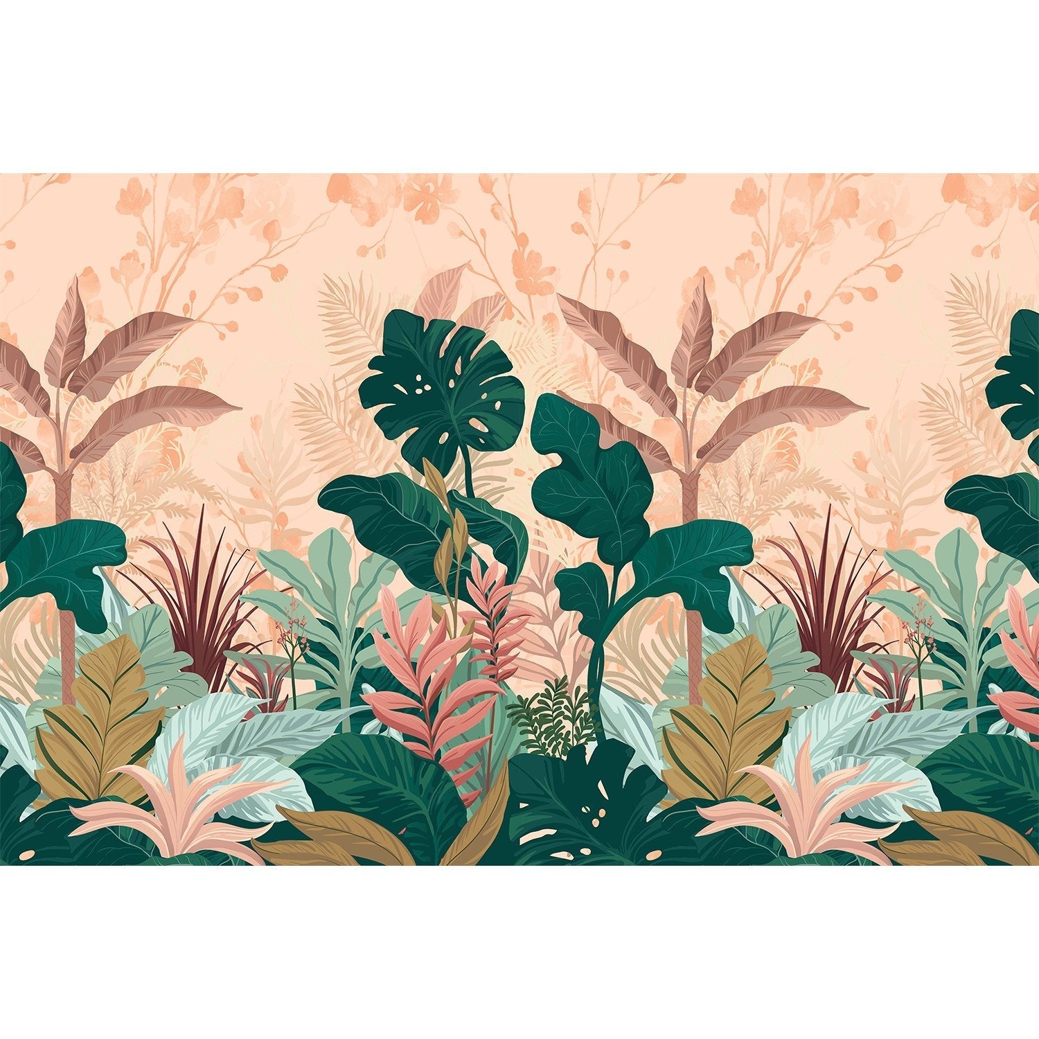 "Vibrant lea rainforest flora design - "flora" wallpaper mural-equal final"
