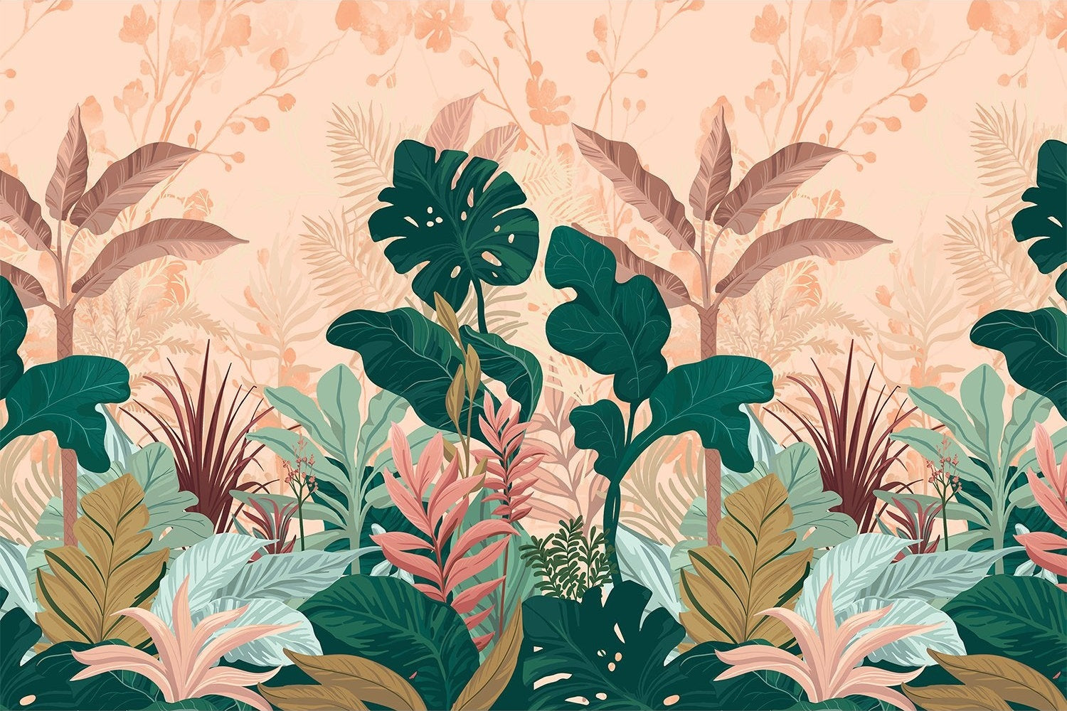 "Vibrant lea rainforest flora design - "flora" wallpaper mural-inequal final"