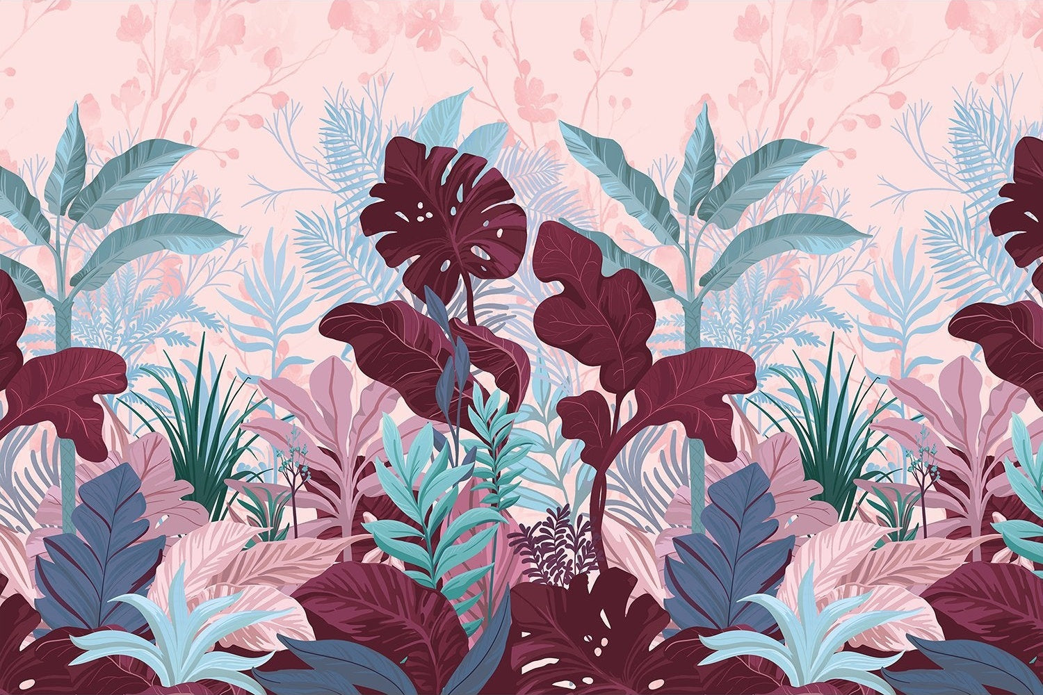 "Vibrant lea rainforest flora design - "flora" wallpaper mural-inequal final"