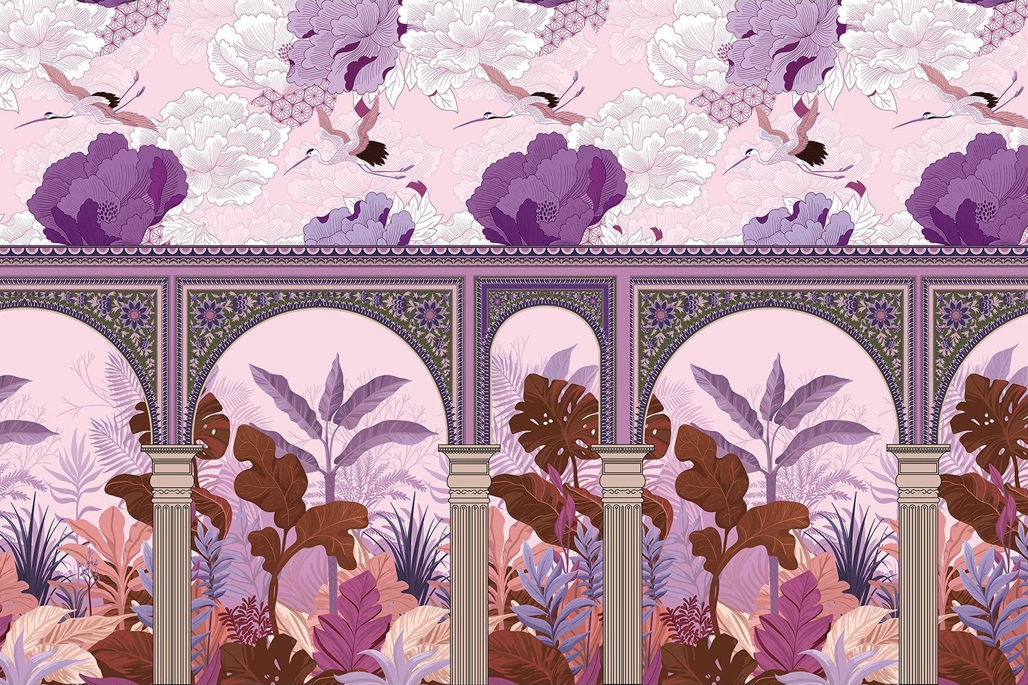 "Botanical arches in lea - mughal wallpaper mural-inequal final"