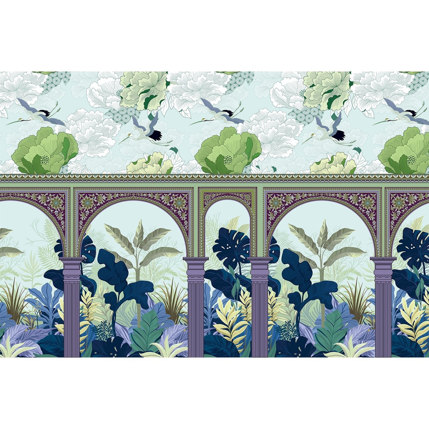 "Botanical arches garden grandeur lea - mughal wallpaper mural-equal final"