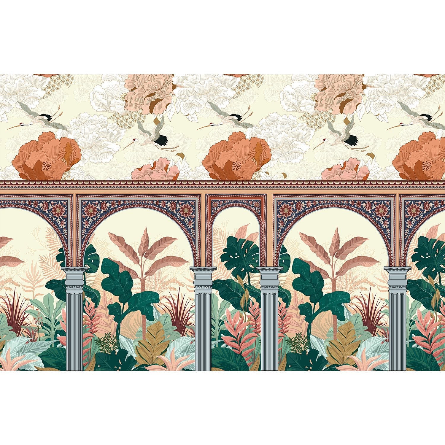 "Botanical arches garden grandeur lea - mughal wallpaper mural-equal final"