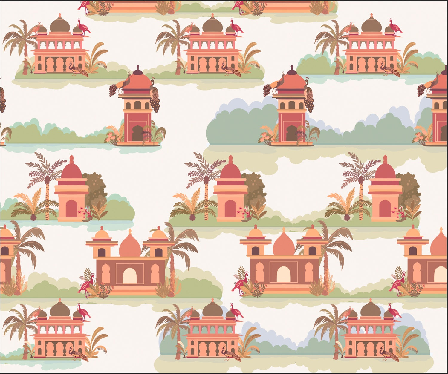 "Intricate lea mughal architecture wallpaper mural-inequal final"
