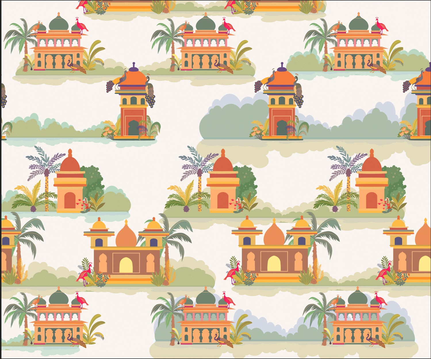 "Intricate lea mughal architecture wallpaper mural-inequal final"
