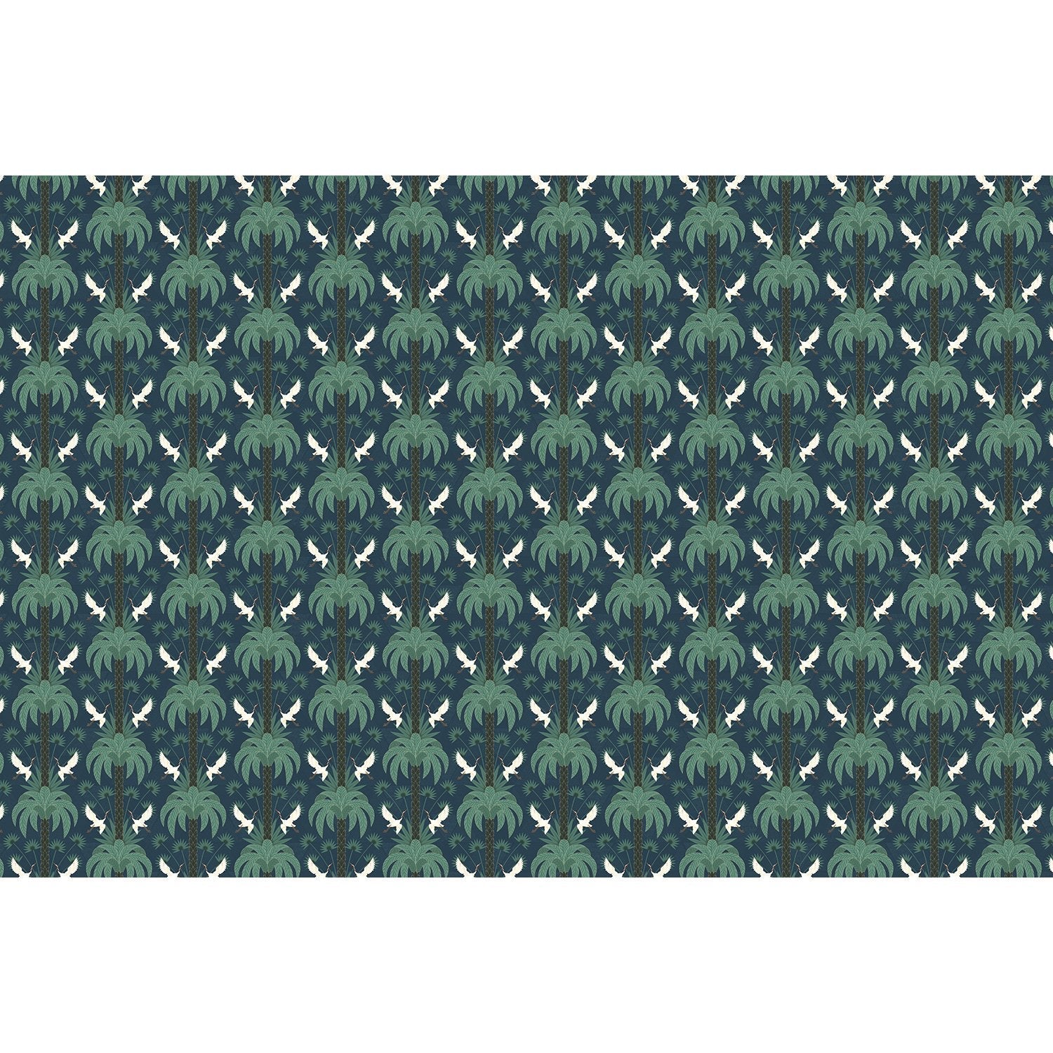 Elegant emerald green damask pattern with white birds and palm fronds in symmetrical arrangement - view 10 - final